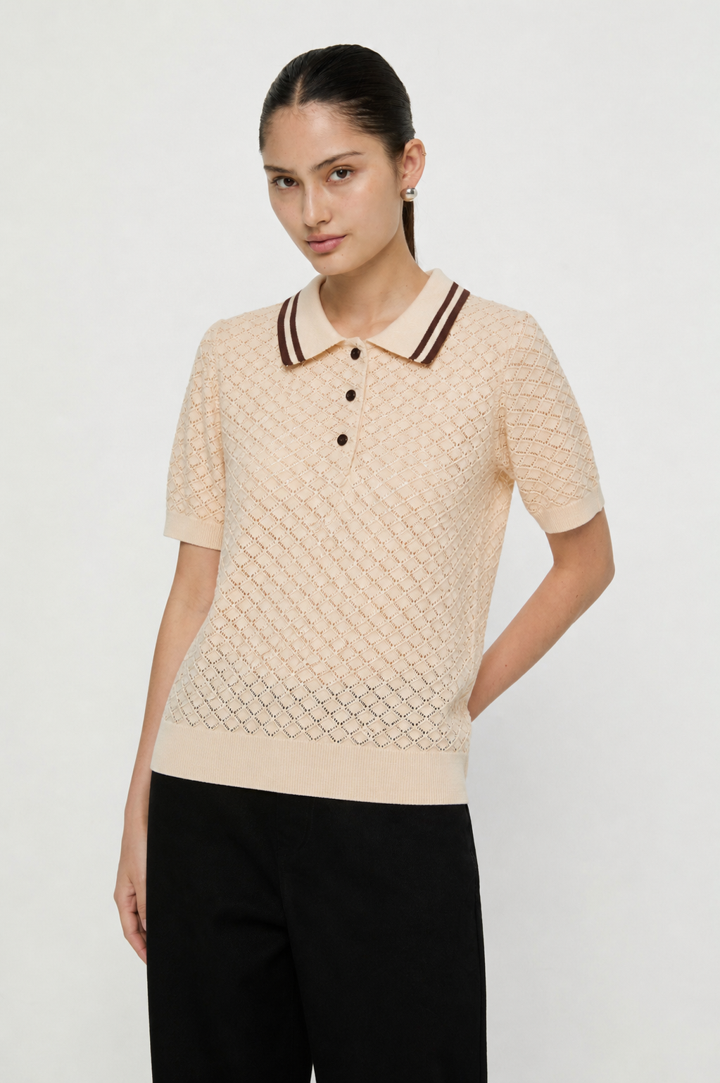 OPENWORK KNITTED POLO
