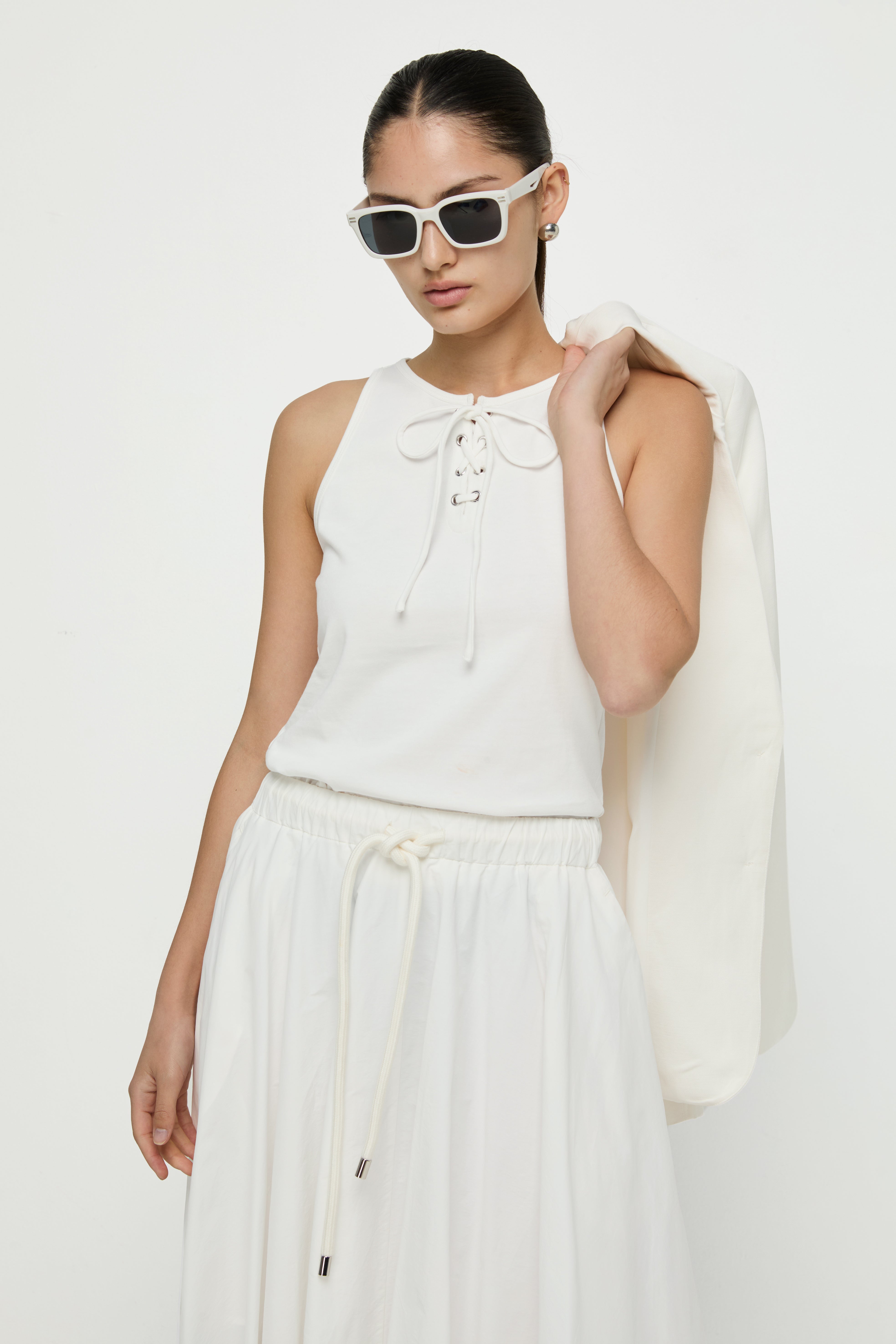 LACE-UP JERSEY TOP