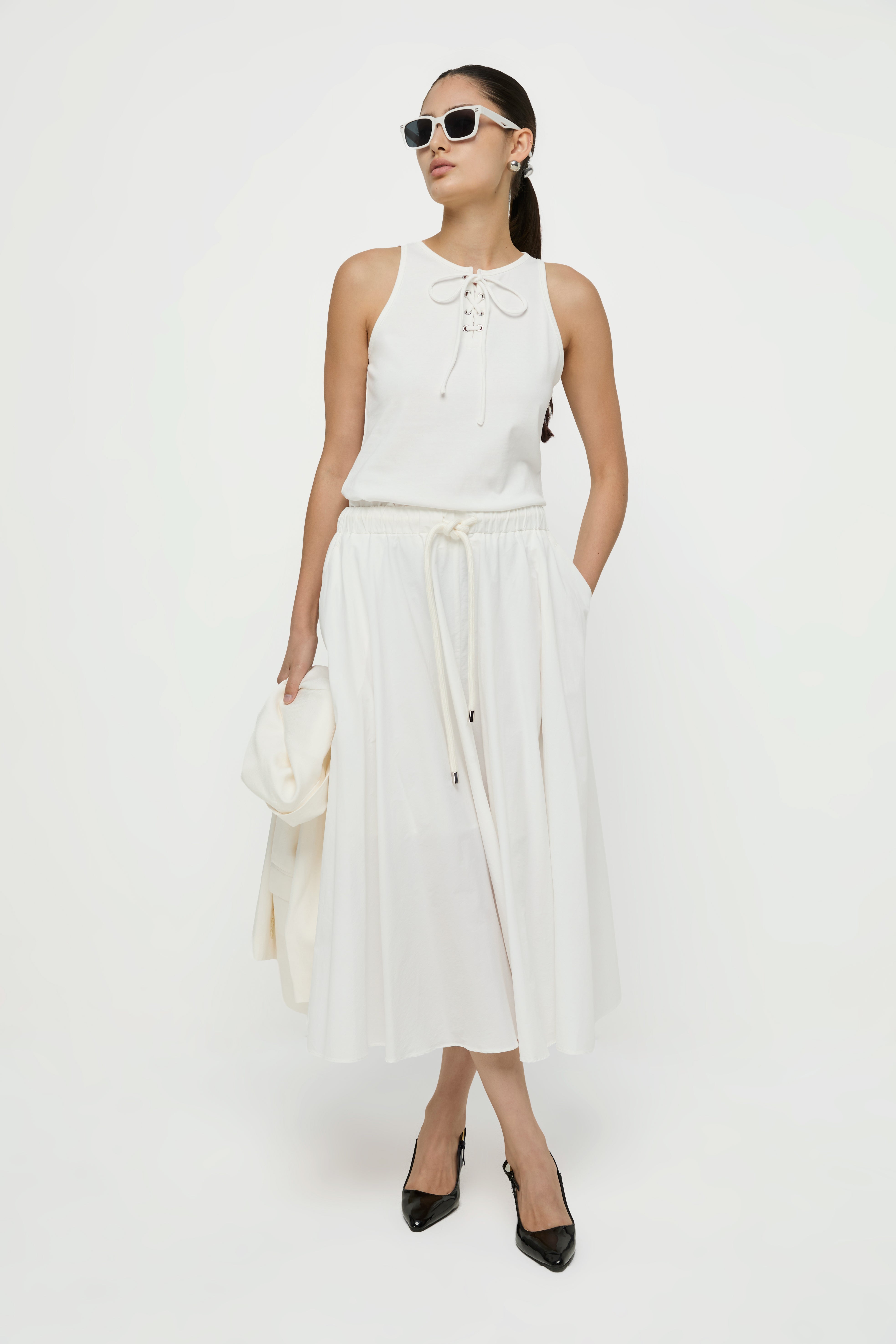 DRAWSTRING MIDI SKIRT