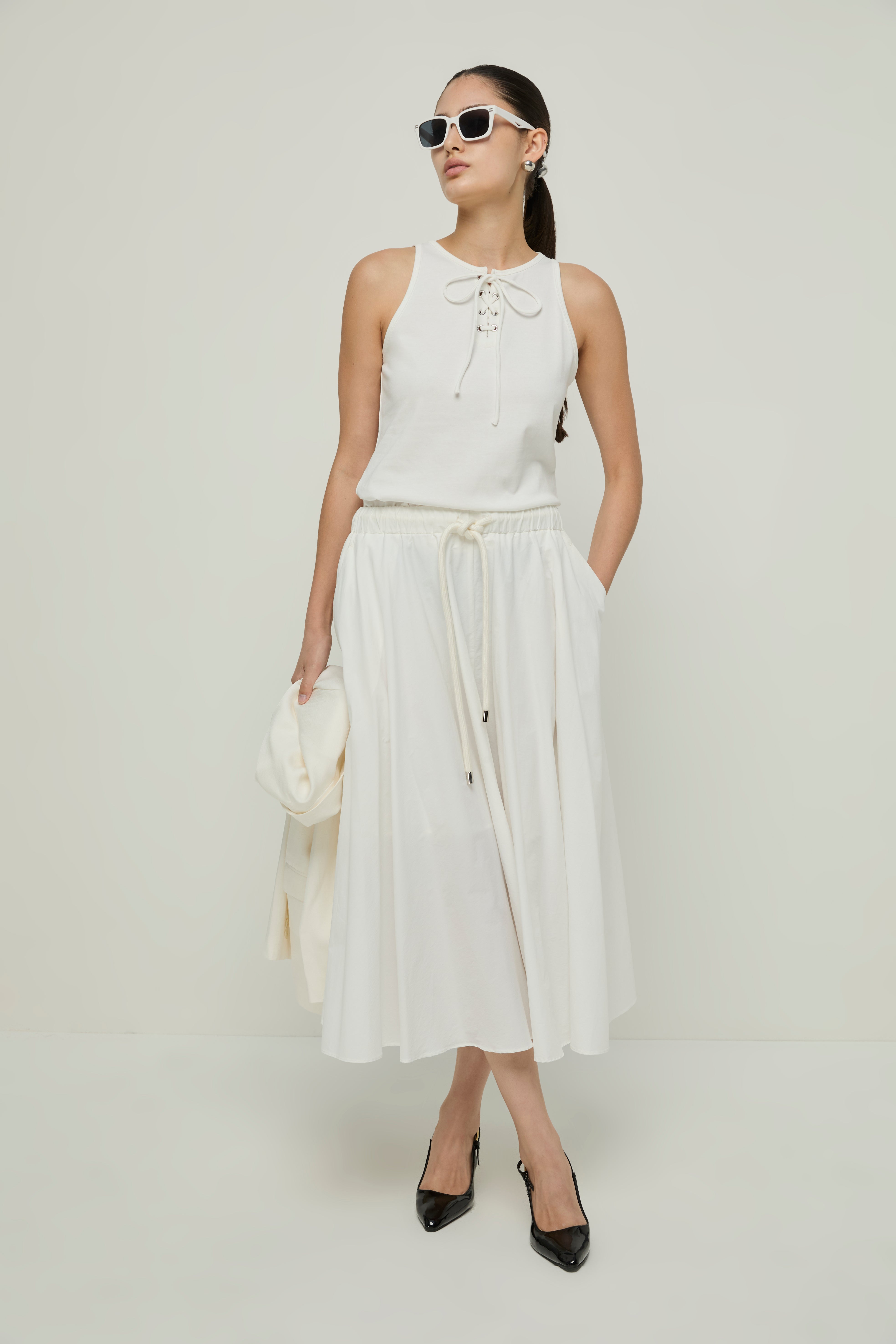 DRAWSTRING MIDI SKIRT