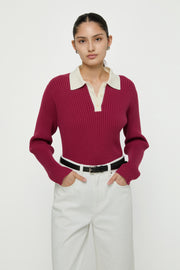 CONTRAST COLLAR KNITTED TOP