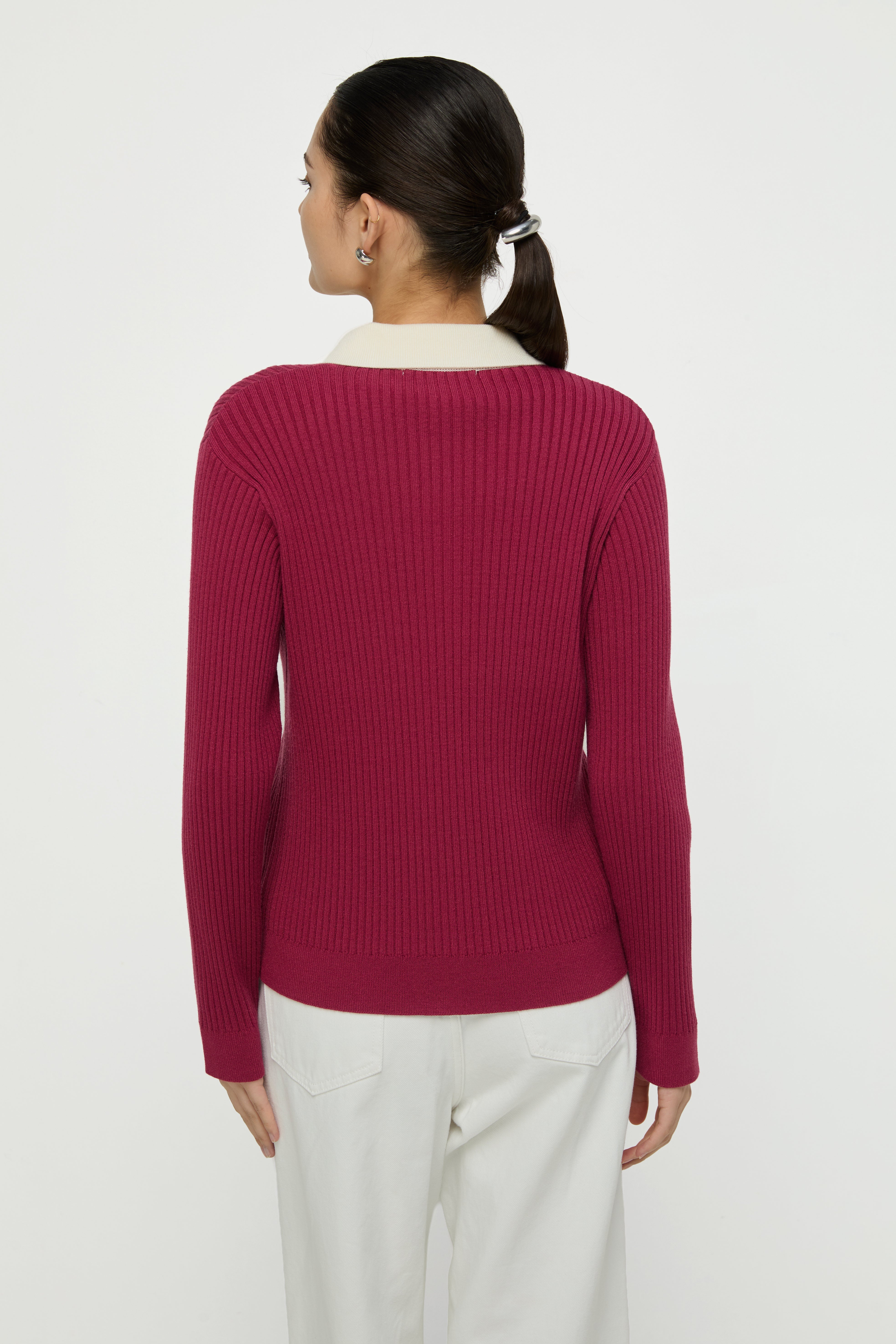 CONTRAST COLLAR KNITTED TOP