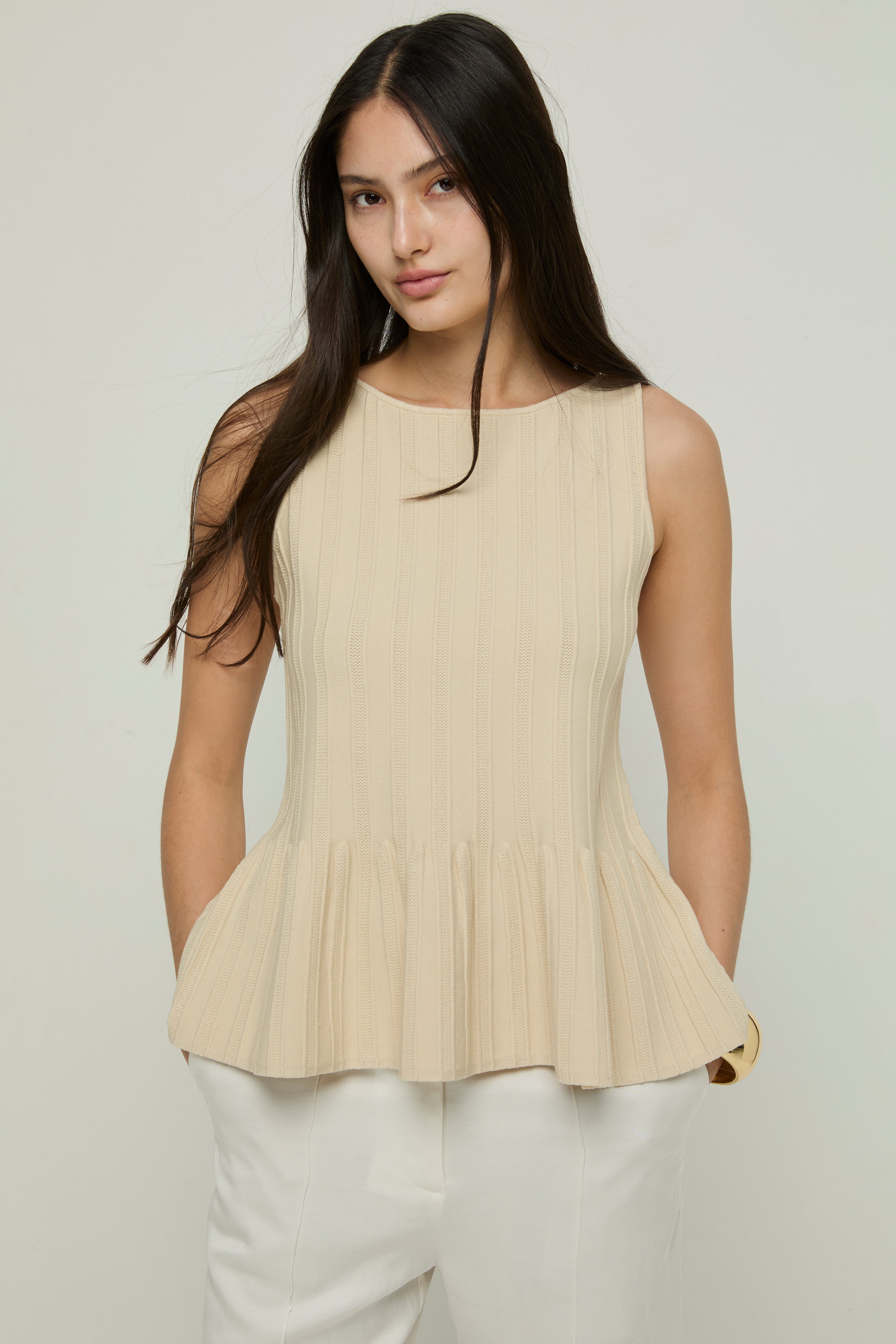 RIBBED PEPLUM TUBE TOP
