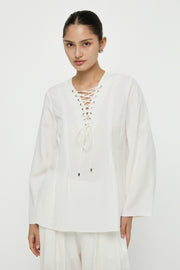 LACE-UP FLOWY MINI DRESS