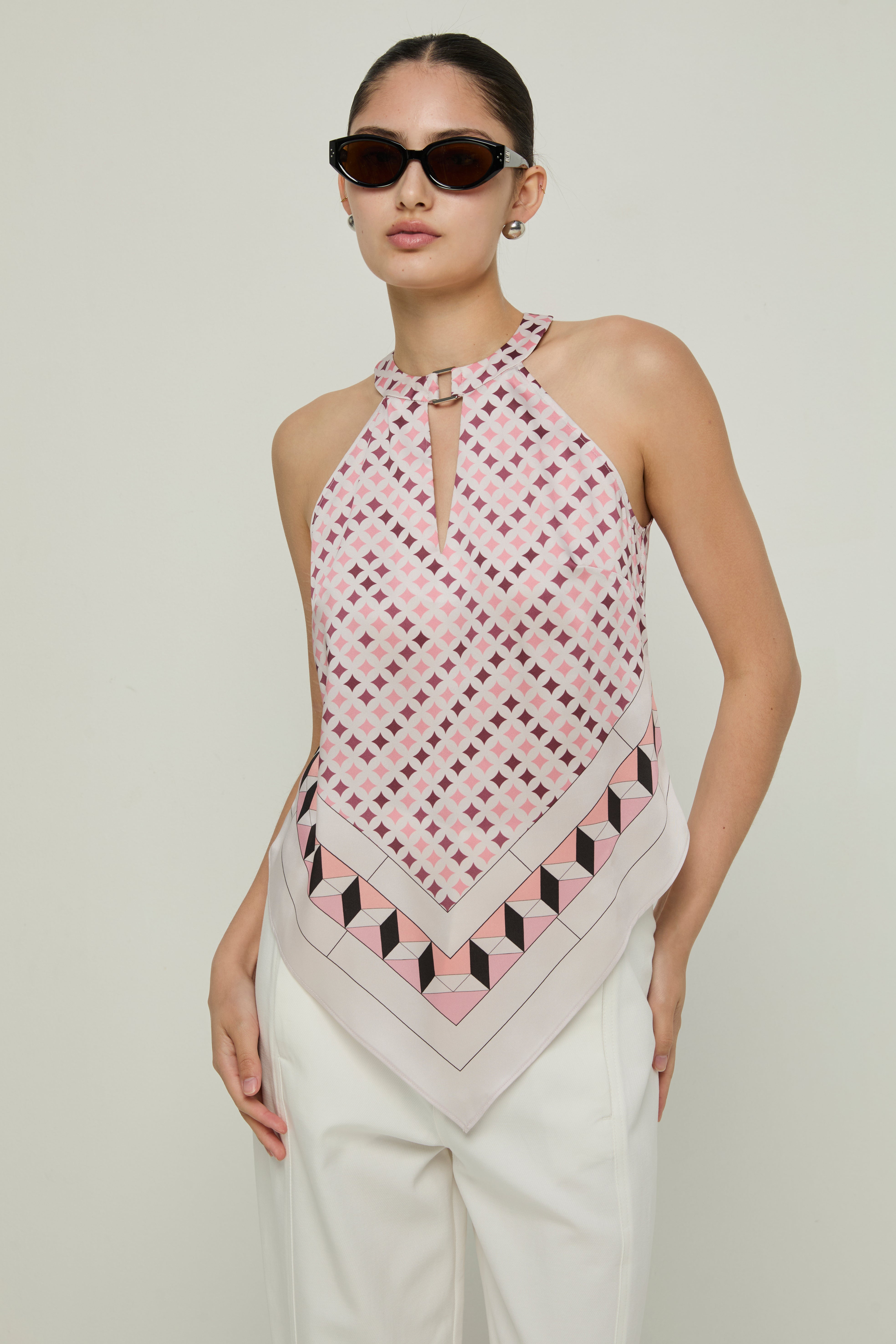 GEOMETRIC PRINTED HALTER TOP