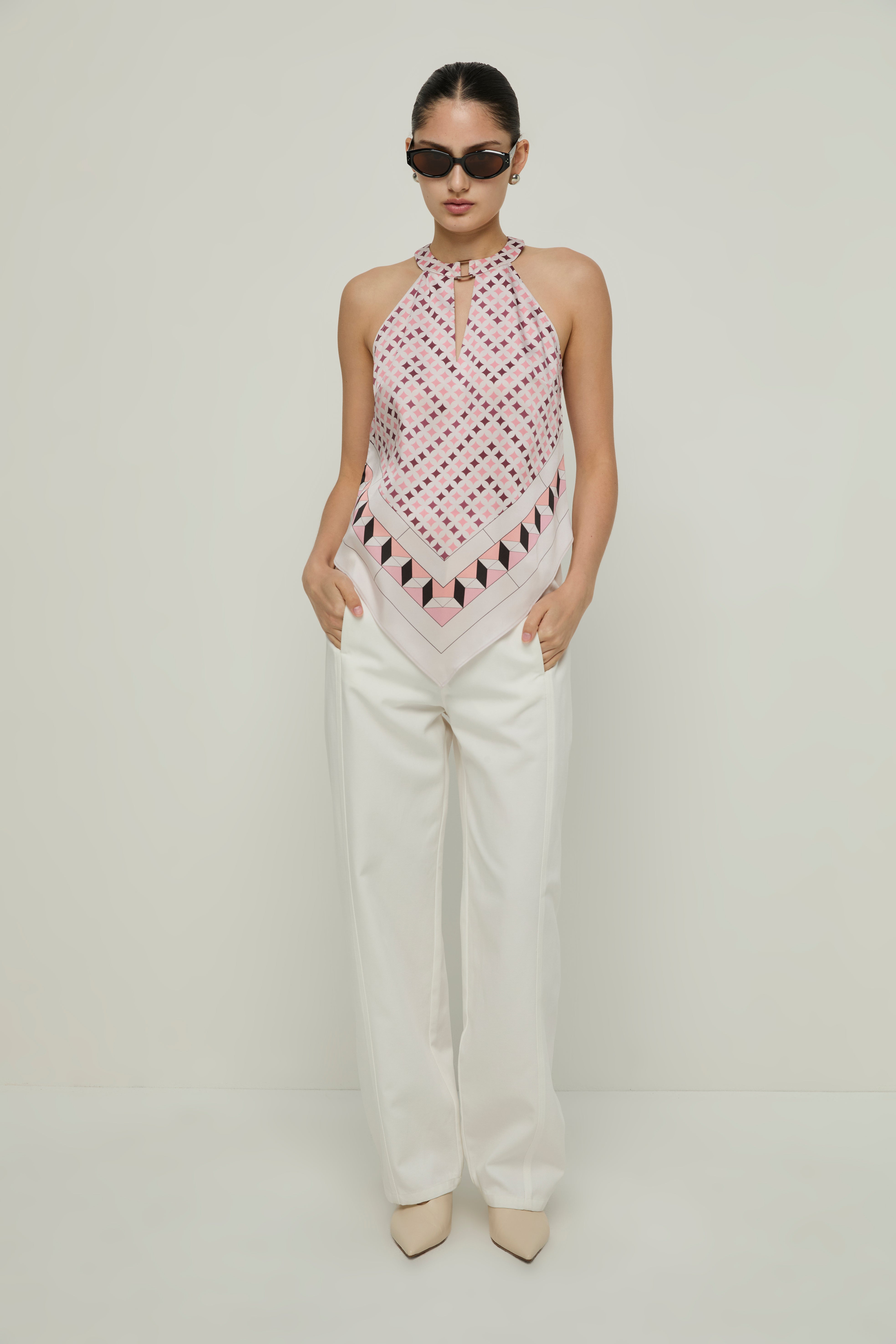 GEOMETRIC PRINTED HALTER TOP