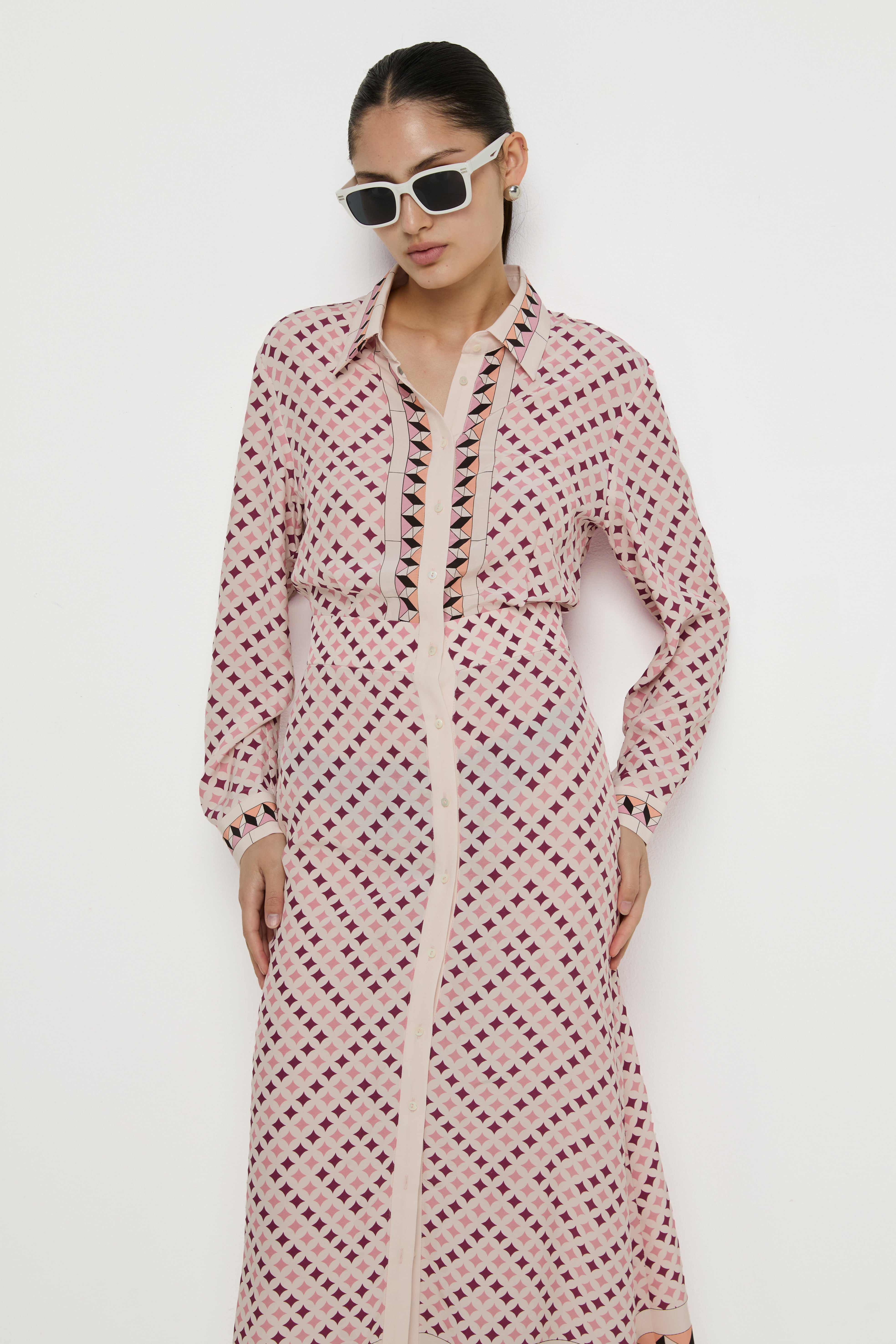 GEOMETRIC PRINT SHIRT DRESS