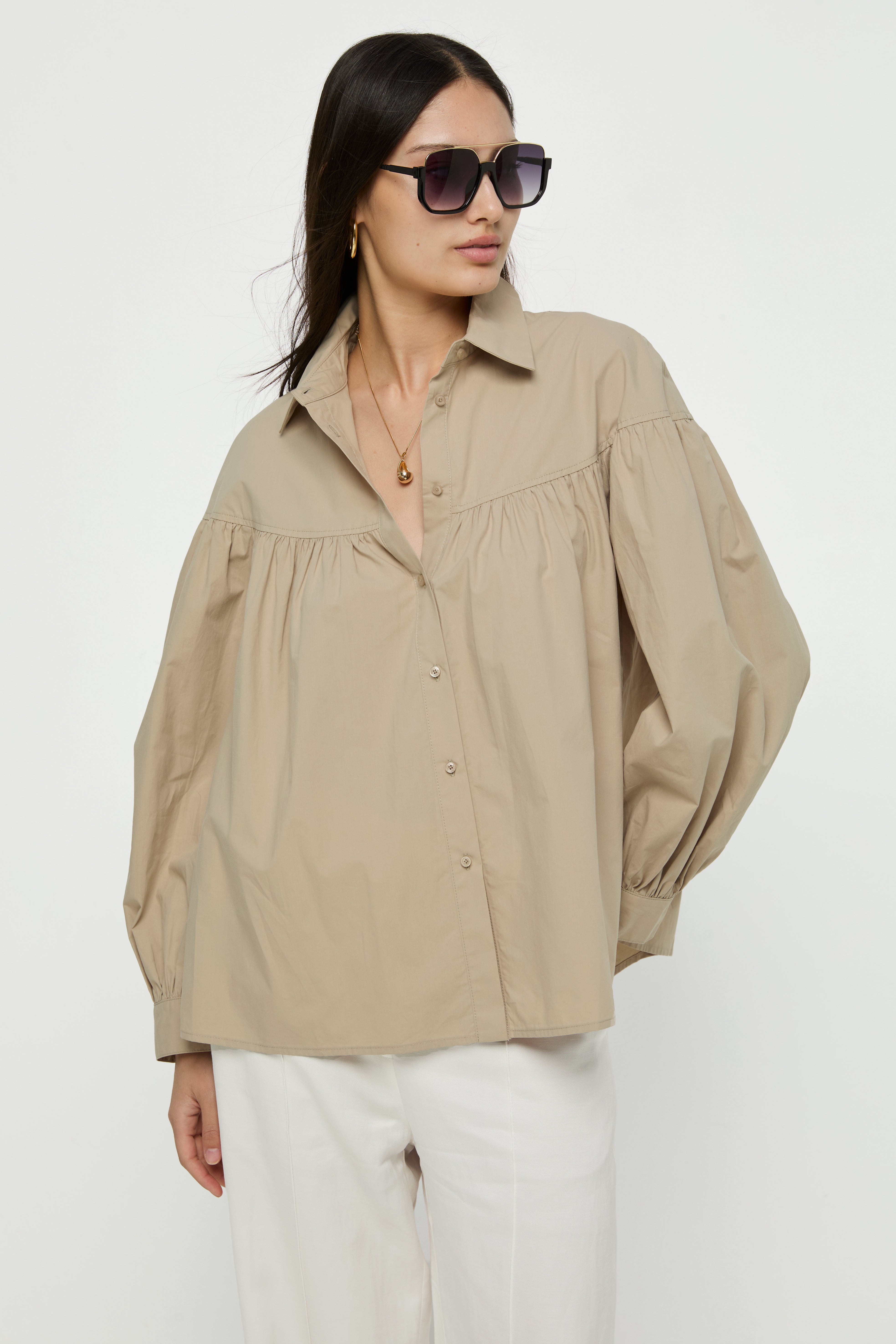 LONG SLEEVE GATHERED BLOUSE