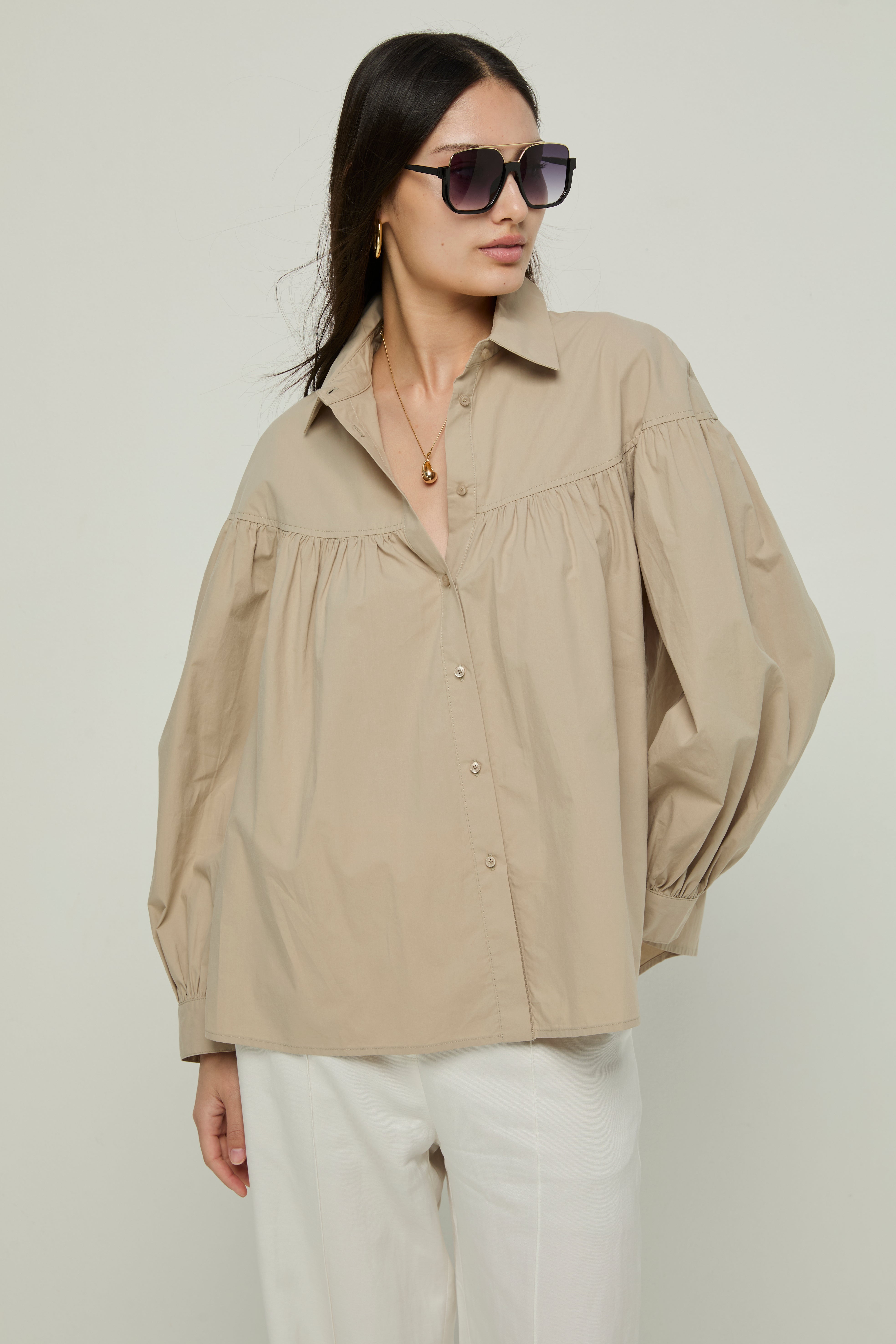 LONG SLEEVE GATHERED BLOUSE