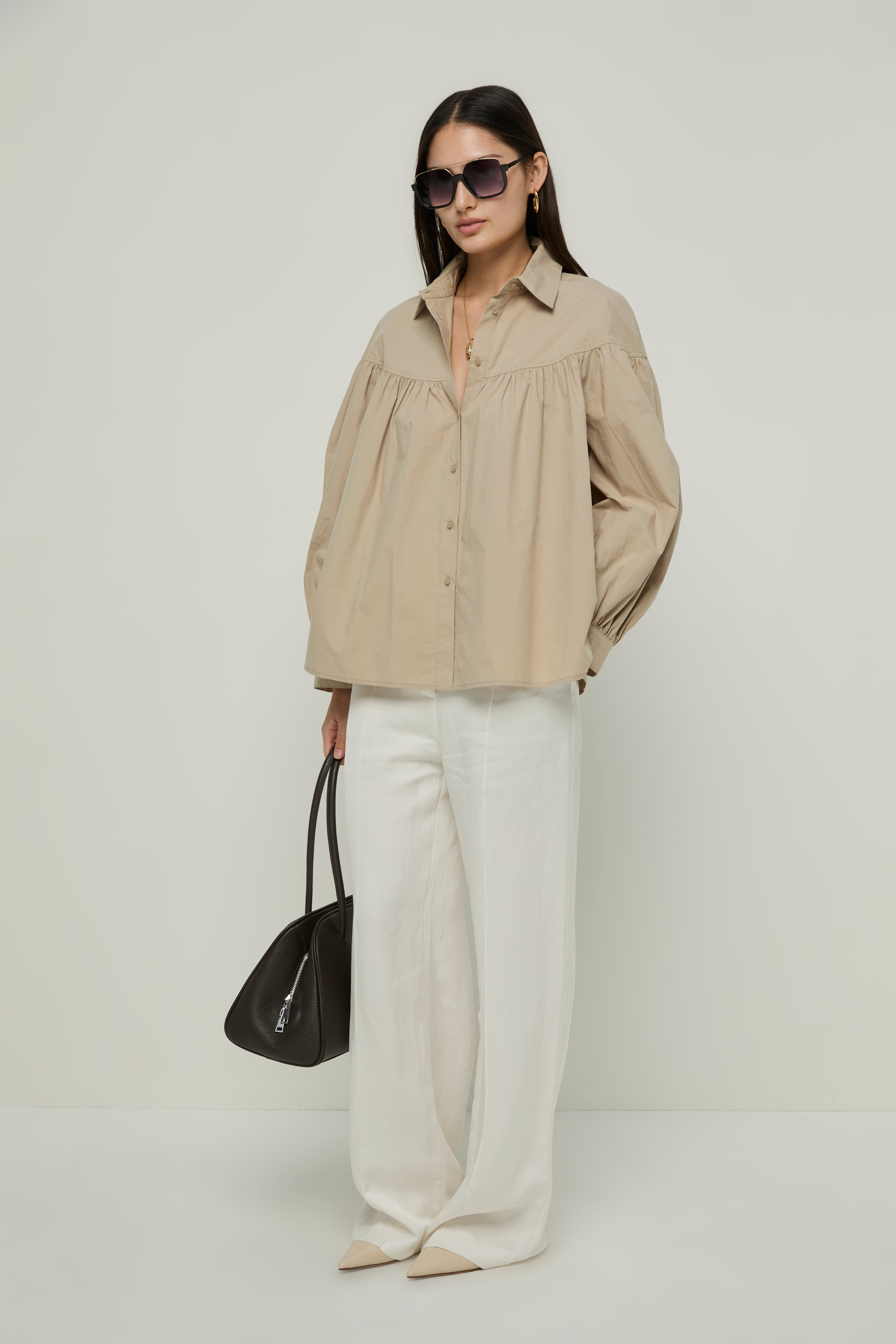 LONG SLEEVE GATHERED BLOUSE