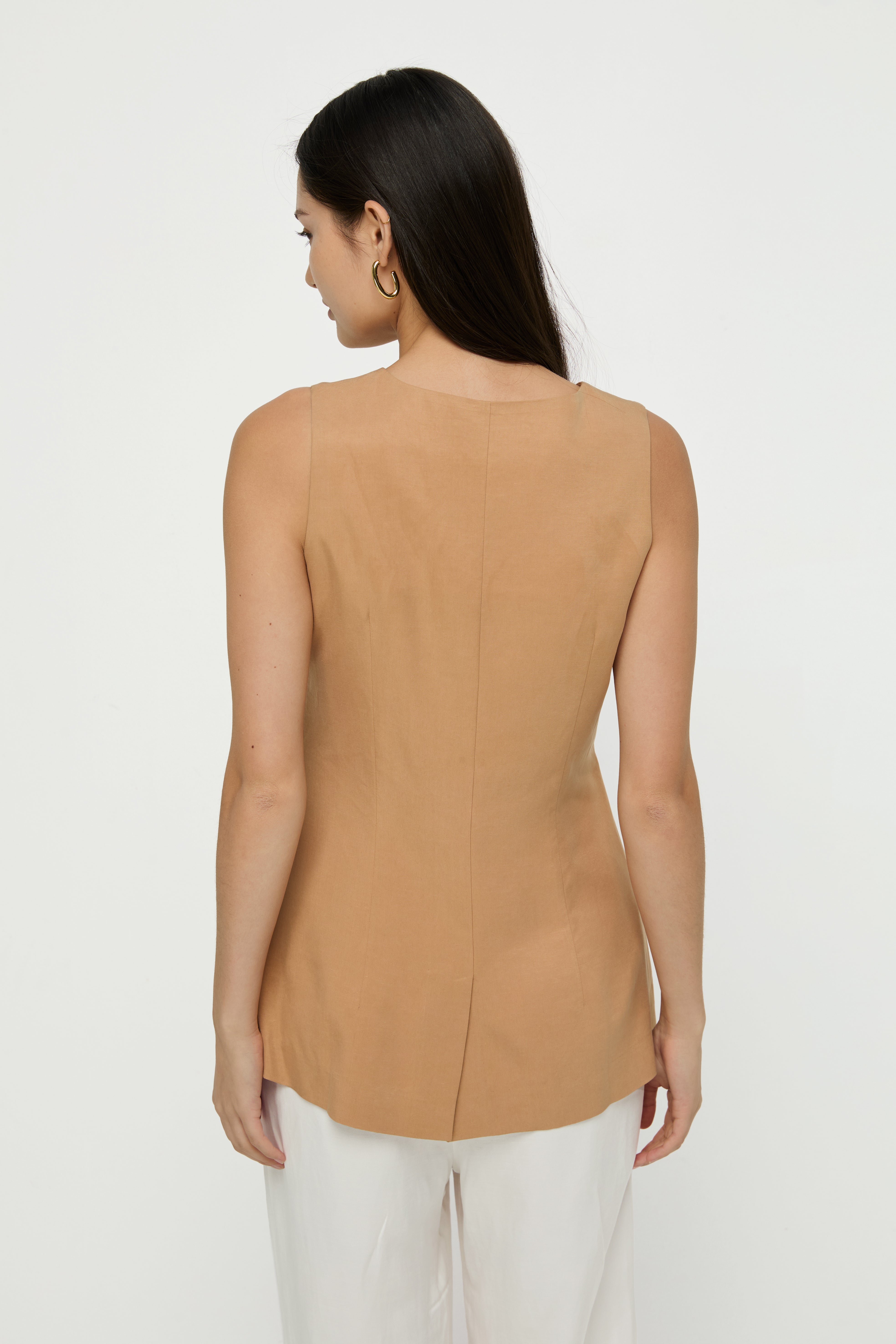 SLEEVELESS TIE-WAIST BLAZER