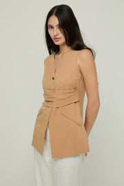 SLEEVELESS TIE-WAIST BLAZER