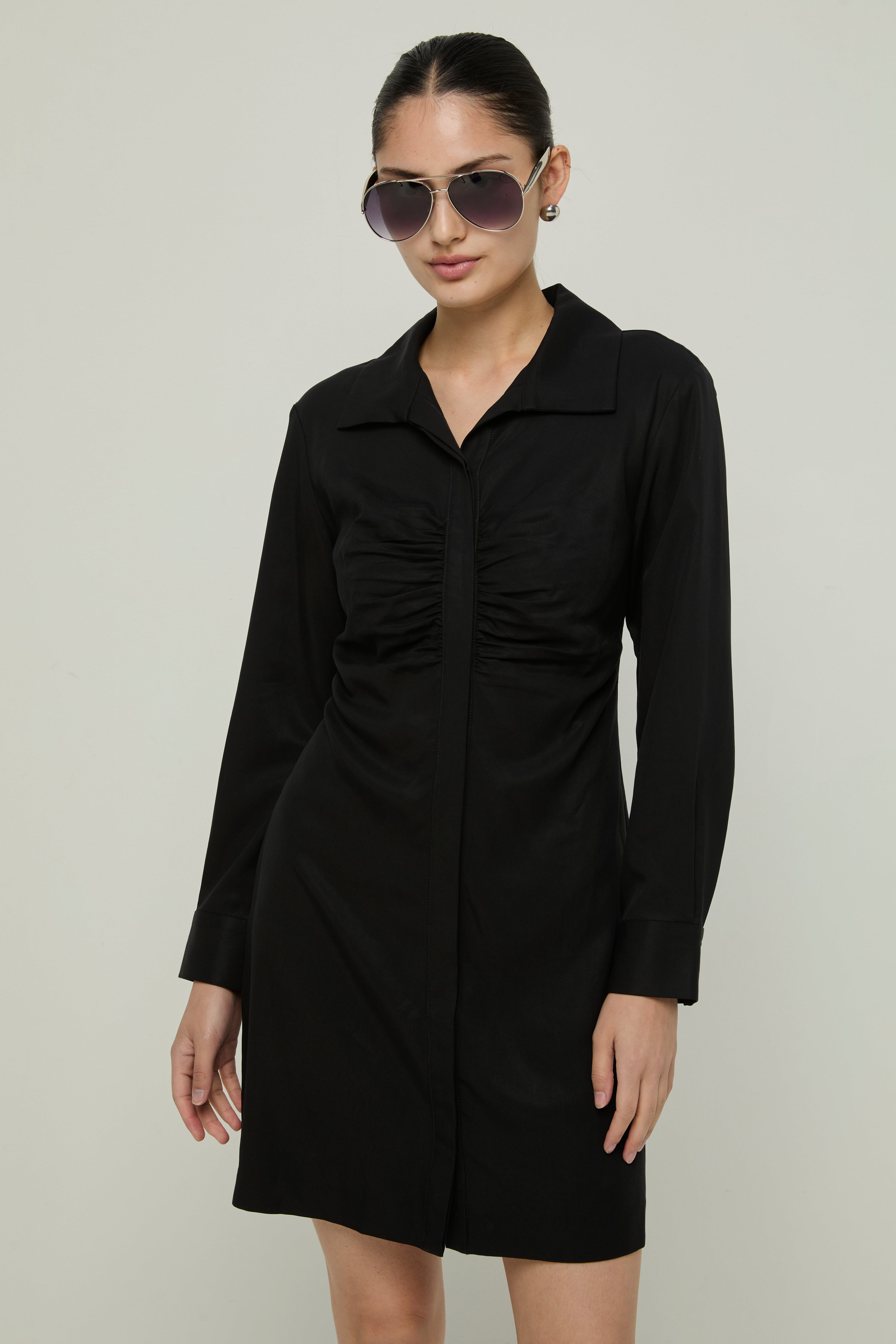 GATHERED-WAIST SHIRT DRESS