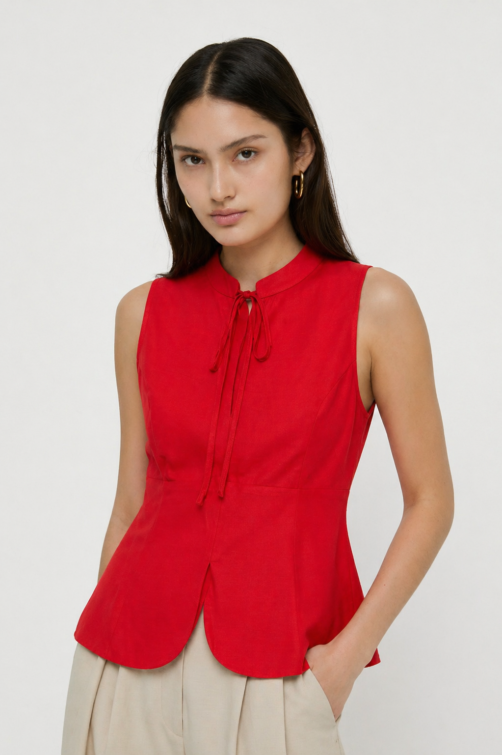MANDARIN TIE-NECK TOP