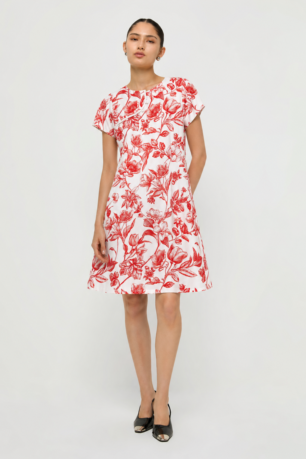ORIENTAL BUTTON FLORAL DRESS