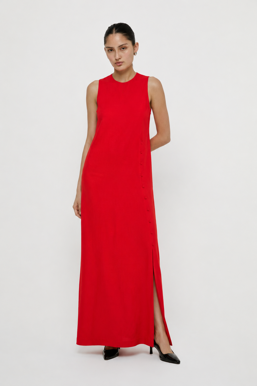SIDE-BUTTON MAXI DRESS