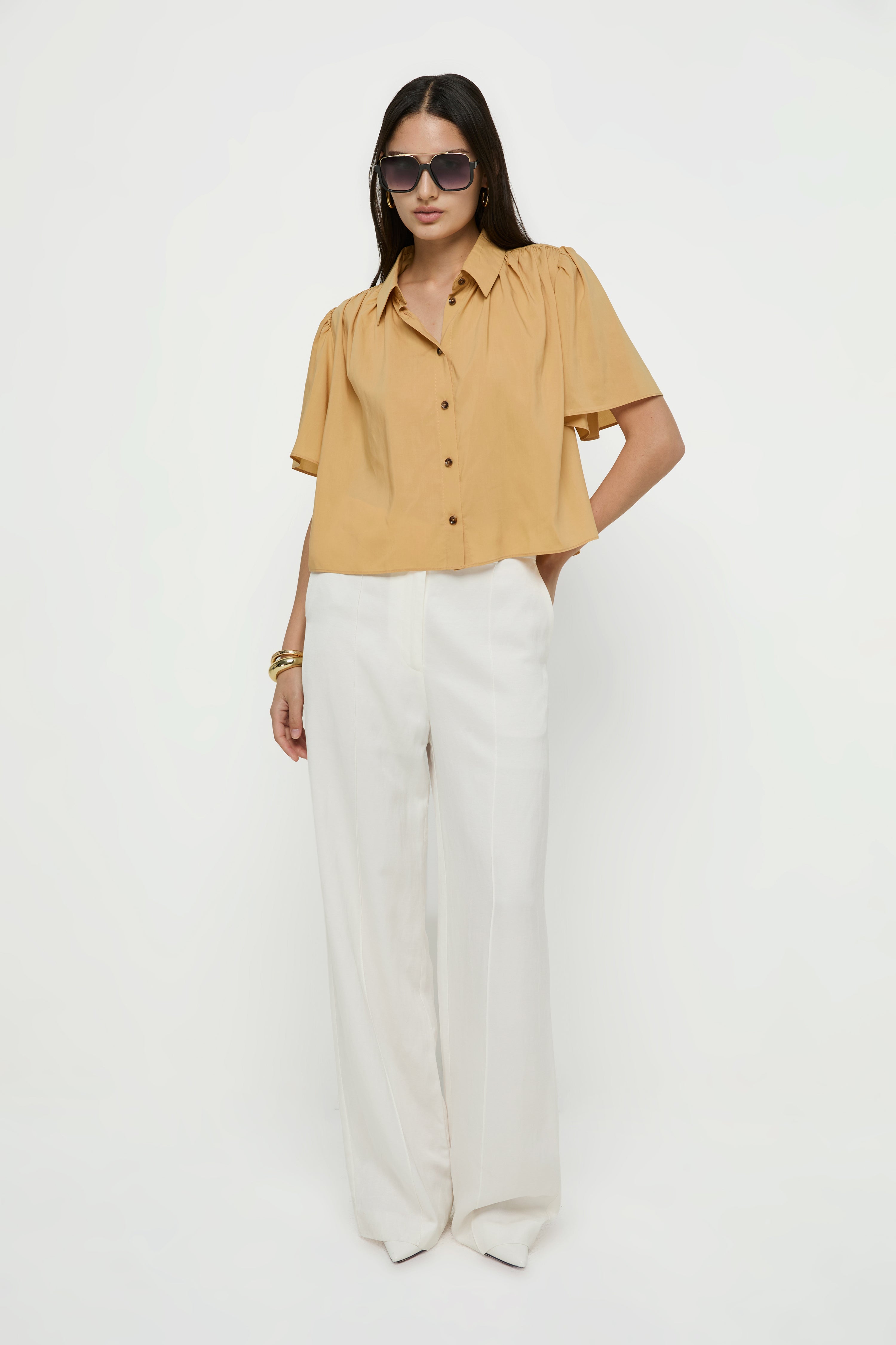 GATHERED SHOULDER BLOUSE