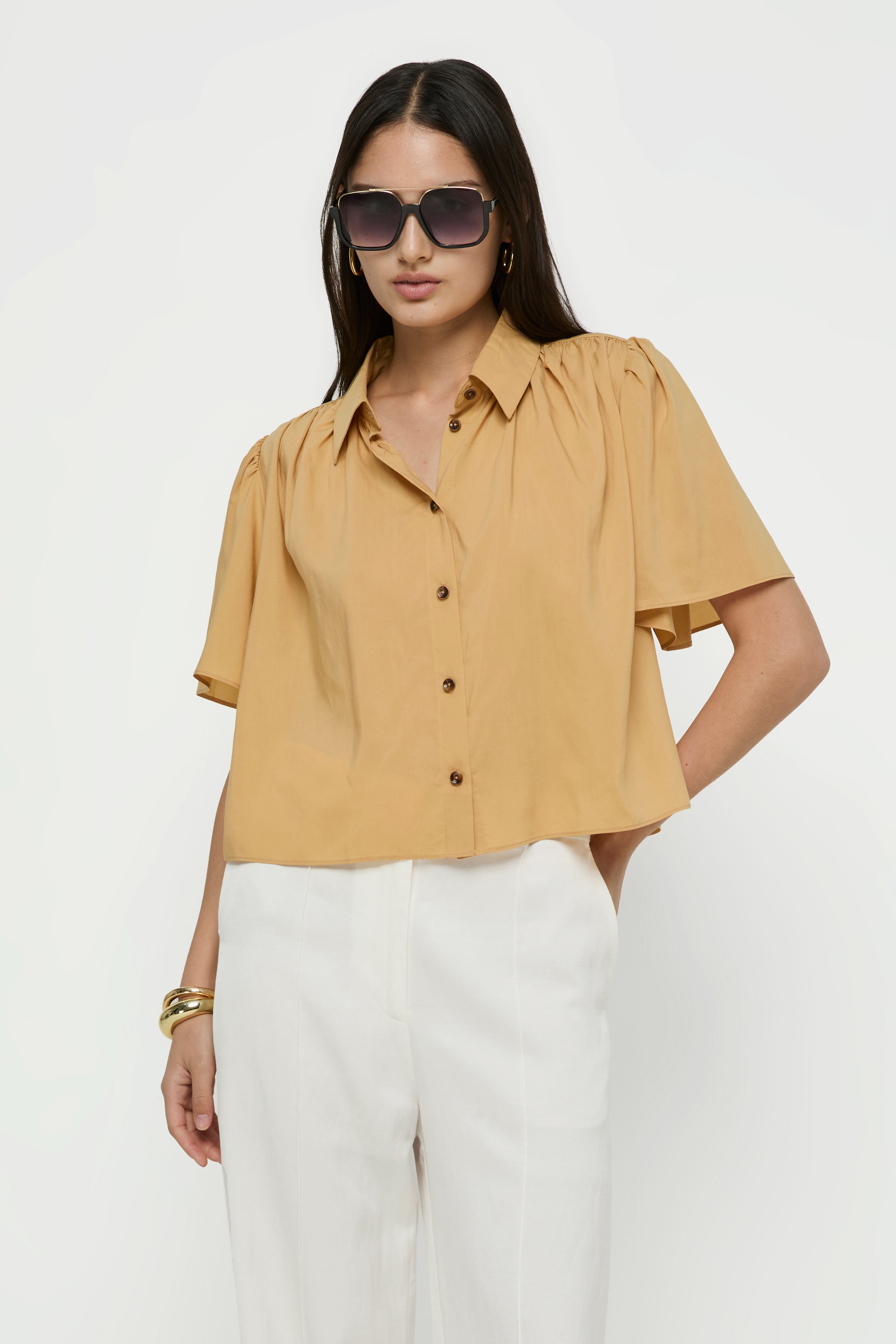 GATHERED SHOULDER BLOUSE