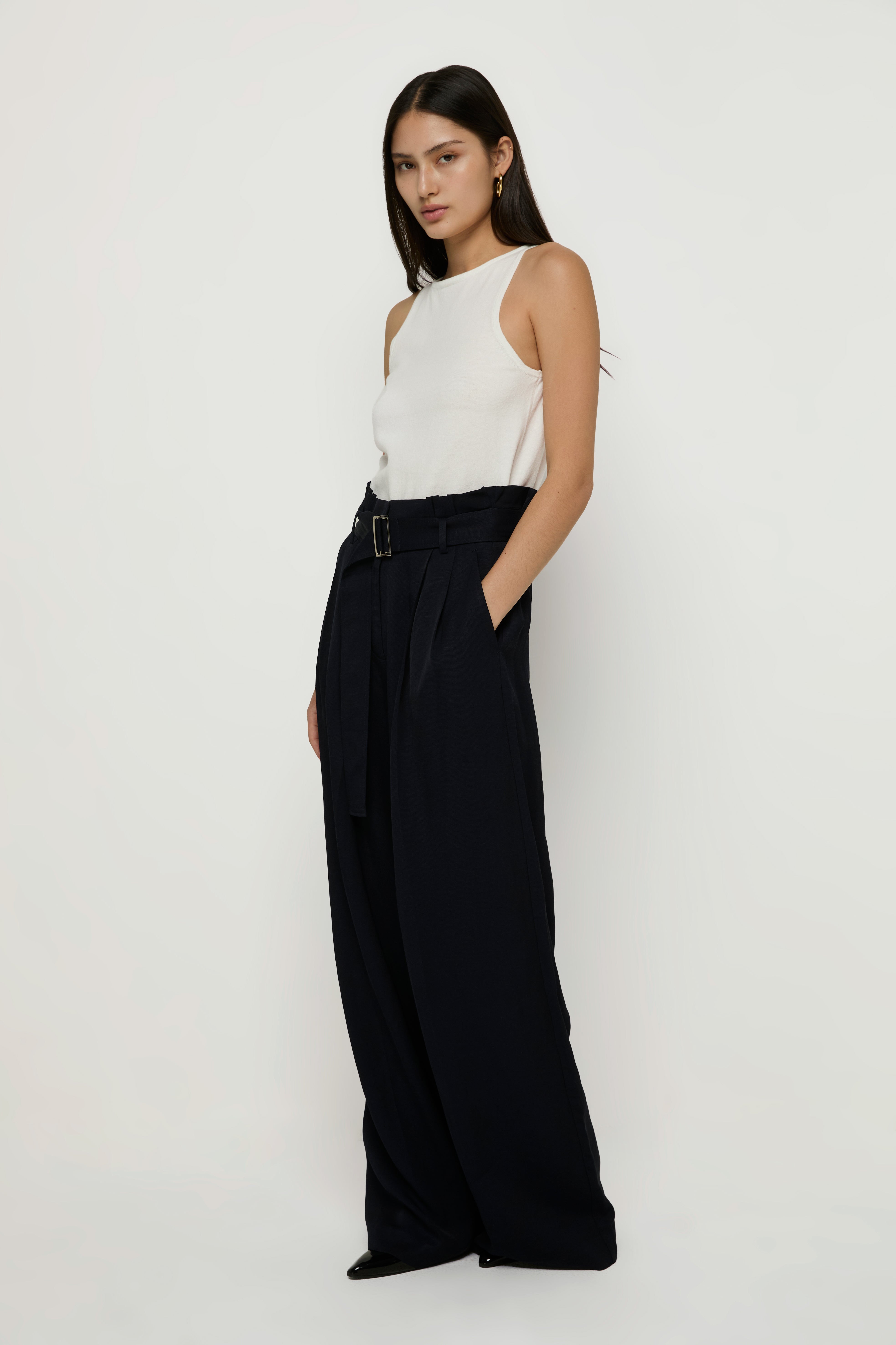 PAPERBAG WAIST WIDE LEG PANTS