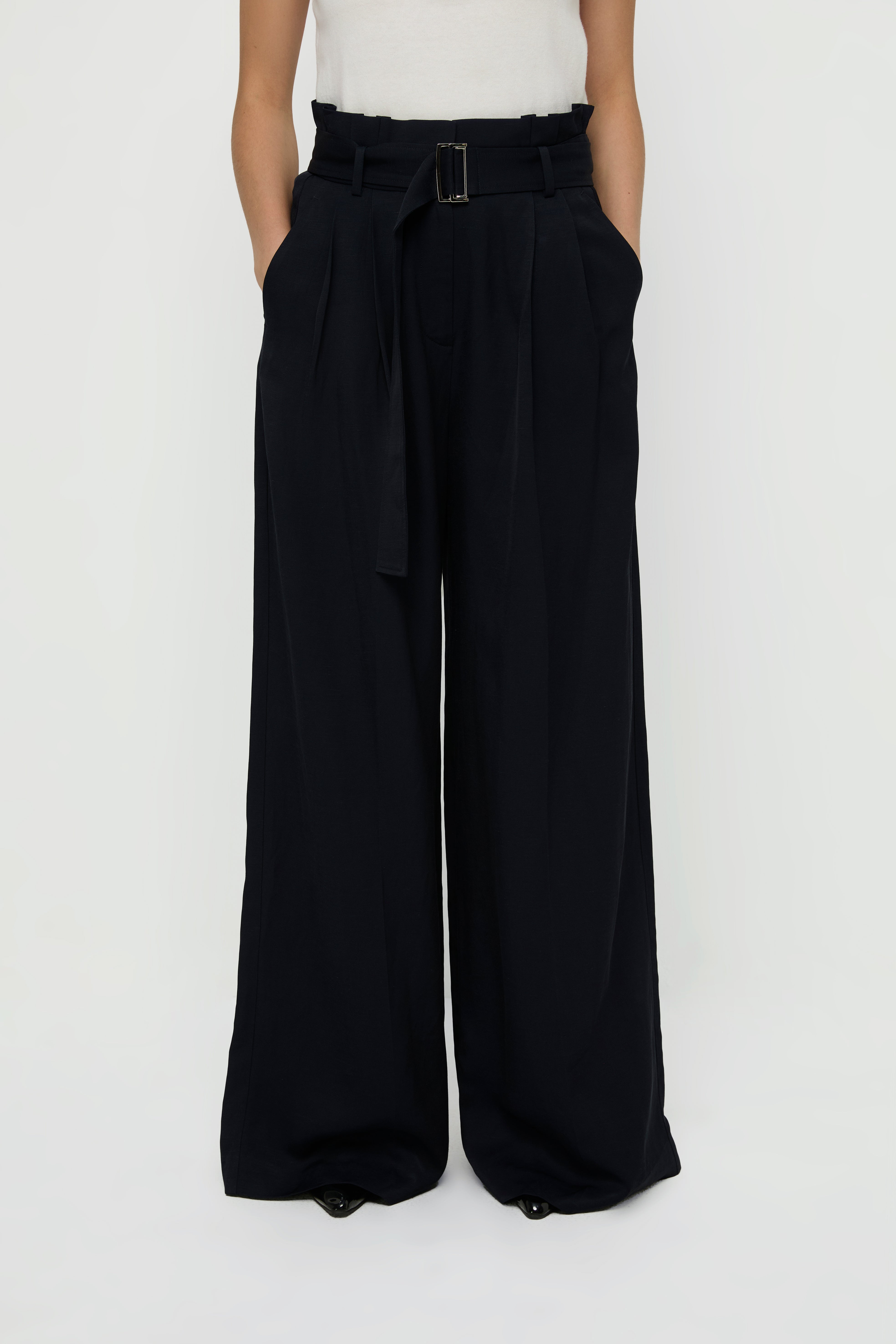 PAPERBAG WAIST WIDE LEG PANTS