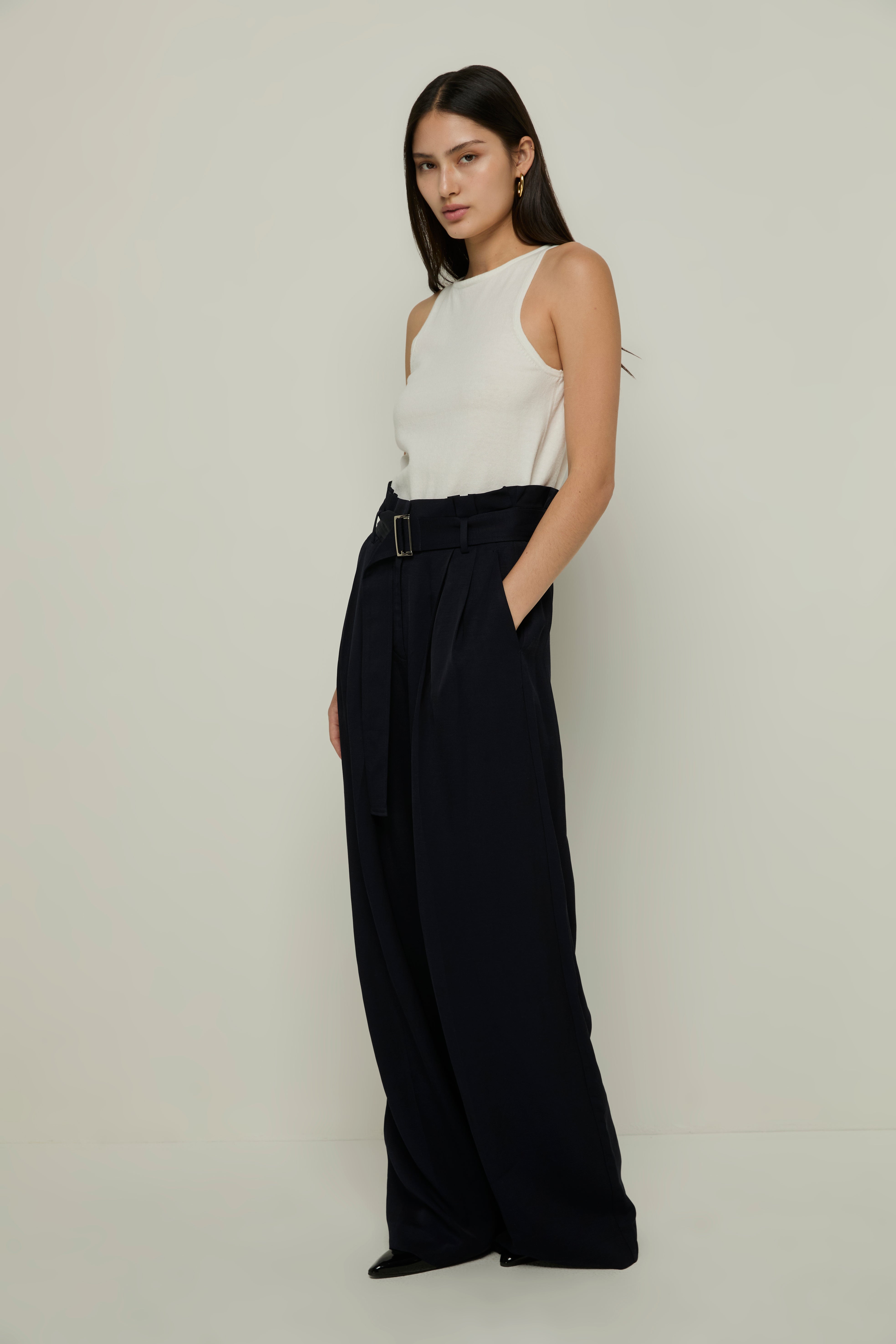 PAPERBAG WAIST WIDE LEG PANTS