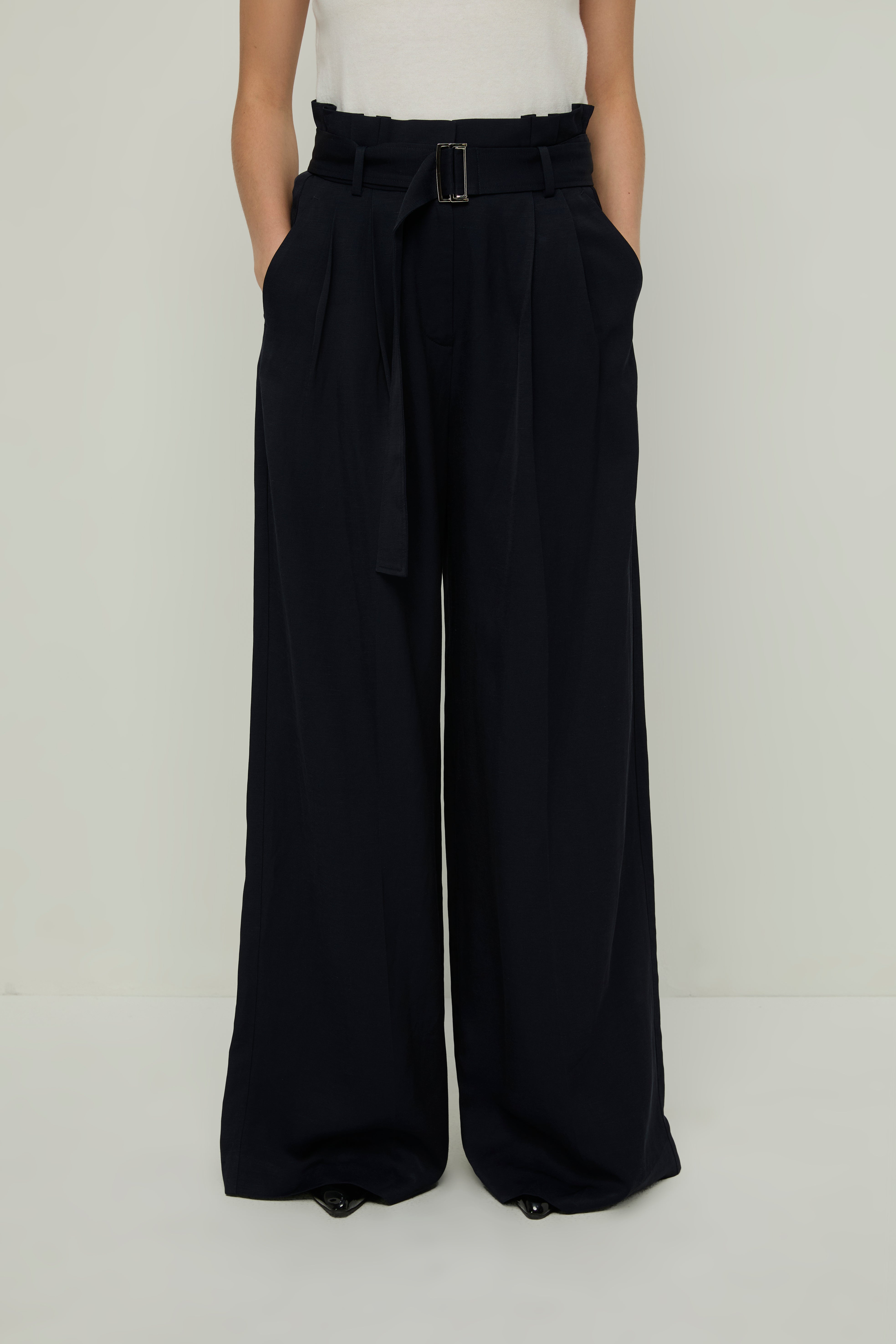 PAPERBAG WAIST WIDE LEG PANTS