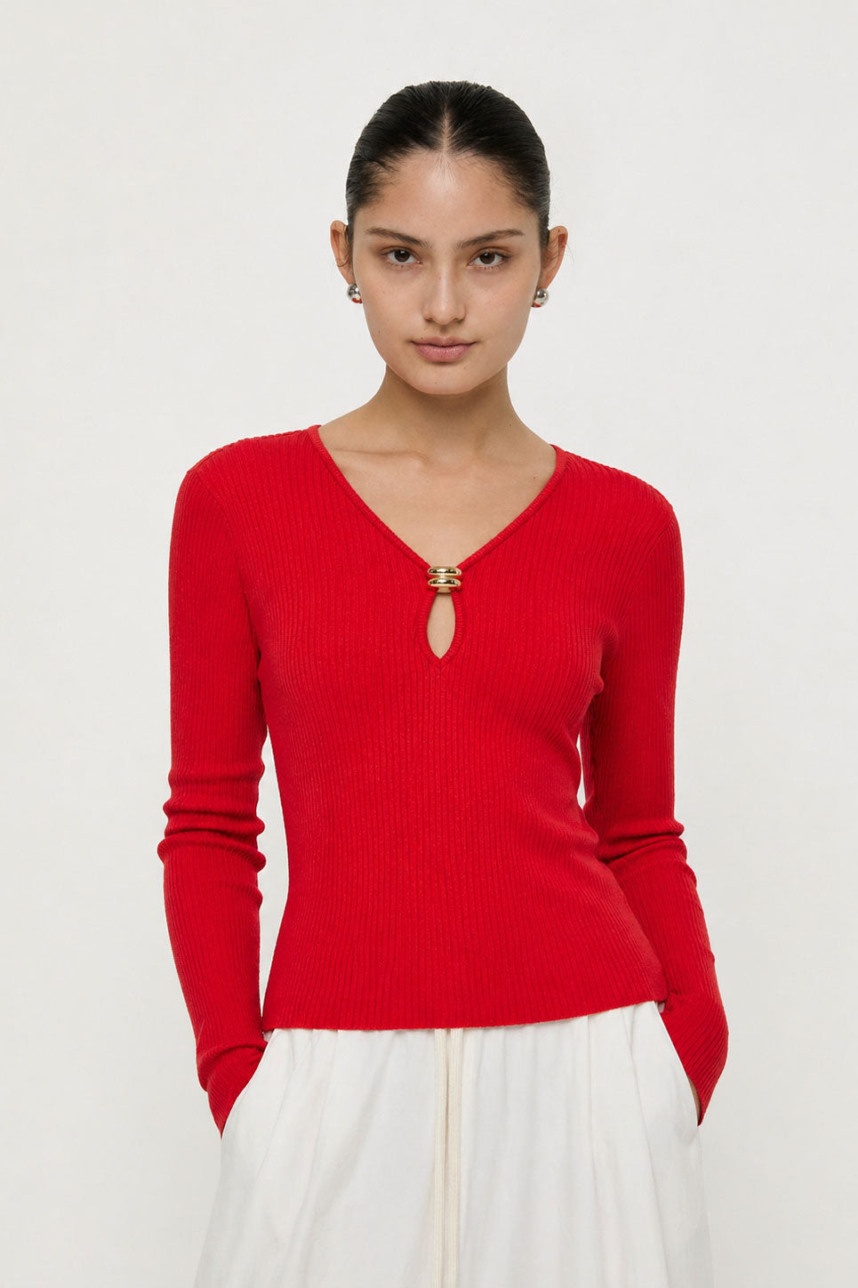 KEYHOLE RIBBED KNIT TOP