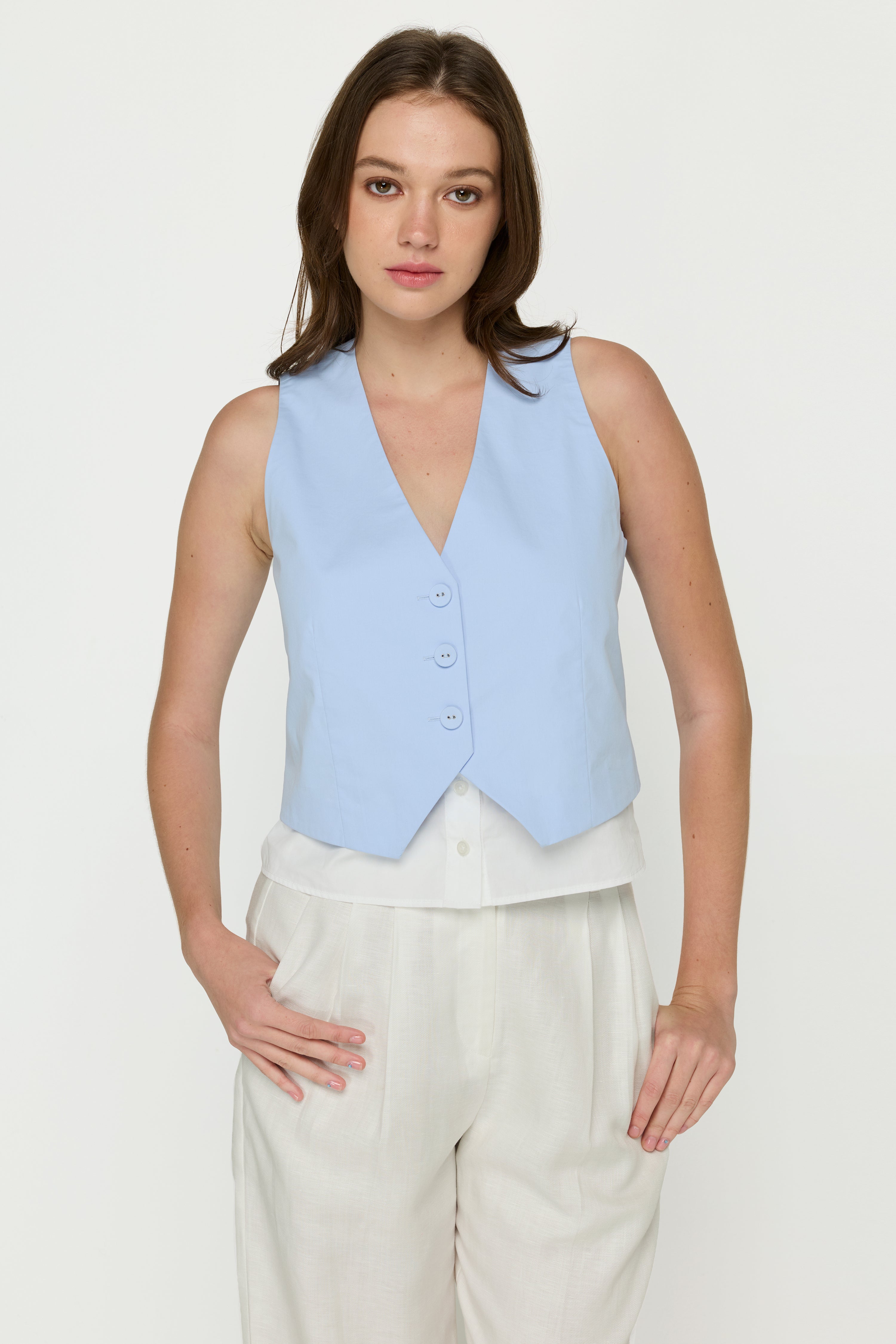 SLEEVELESS CROPPED VEST NECK TOP TWO TONE