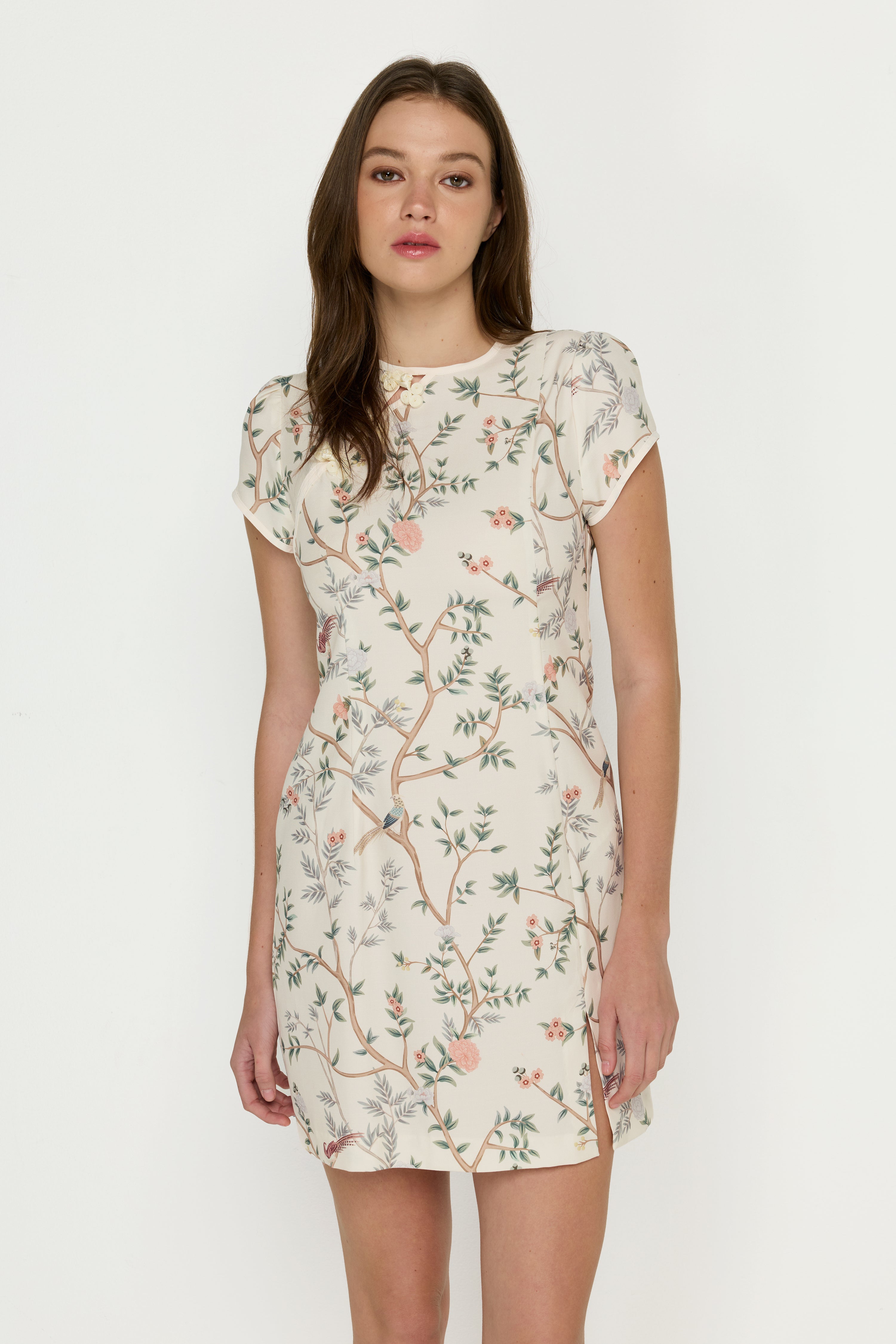 CHINESE STYLE PUFF SLEEVE SHORT DRESS