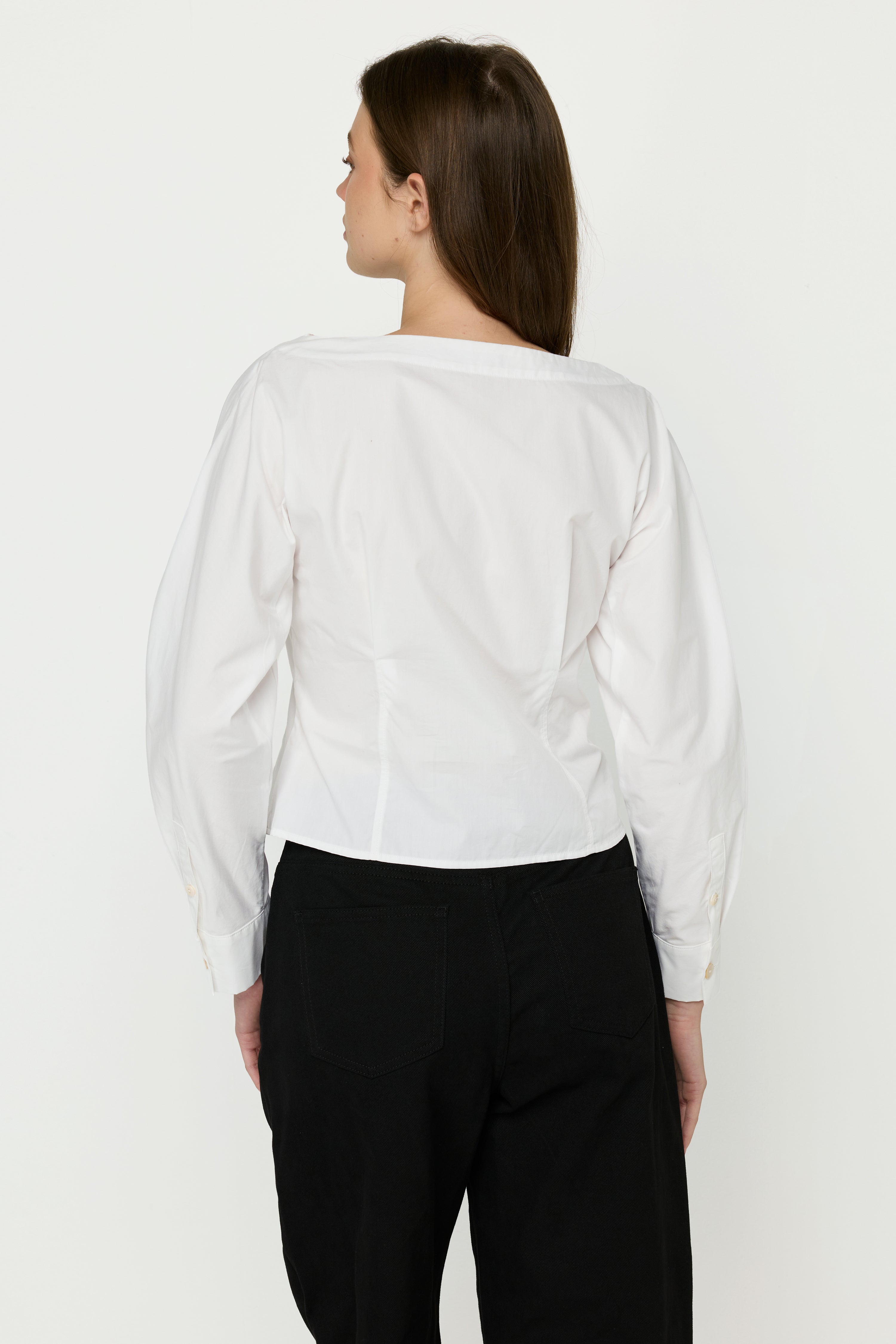WAIST CINCHED BROWN LONG-SLEEVED SHIRT