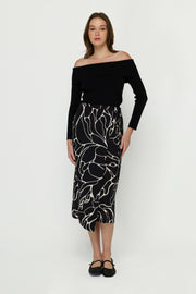 PRINT LONG SKIRT TIE SIDE WRAP SKIRT