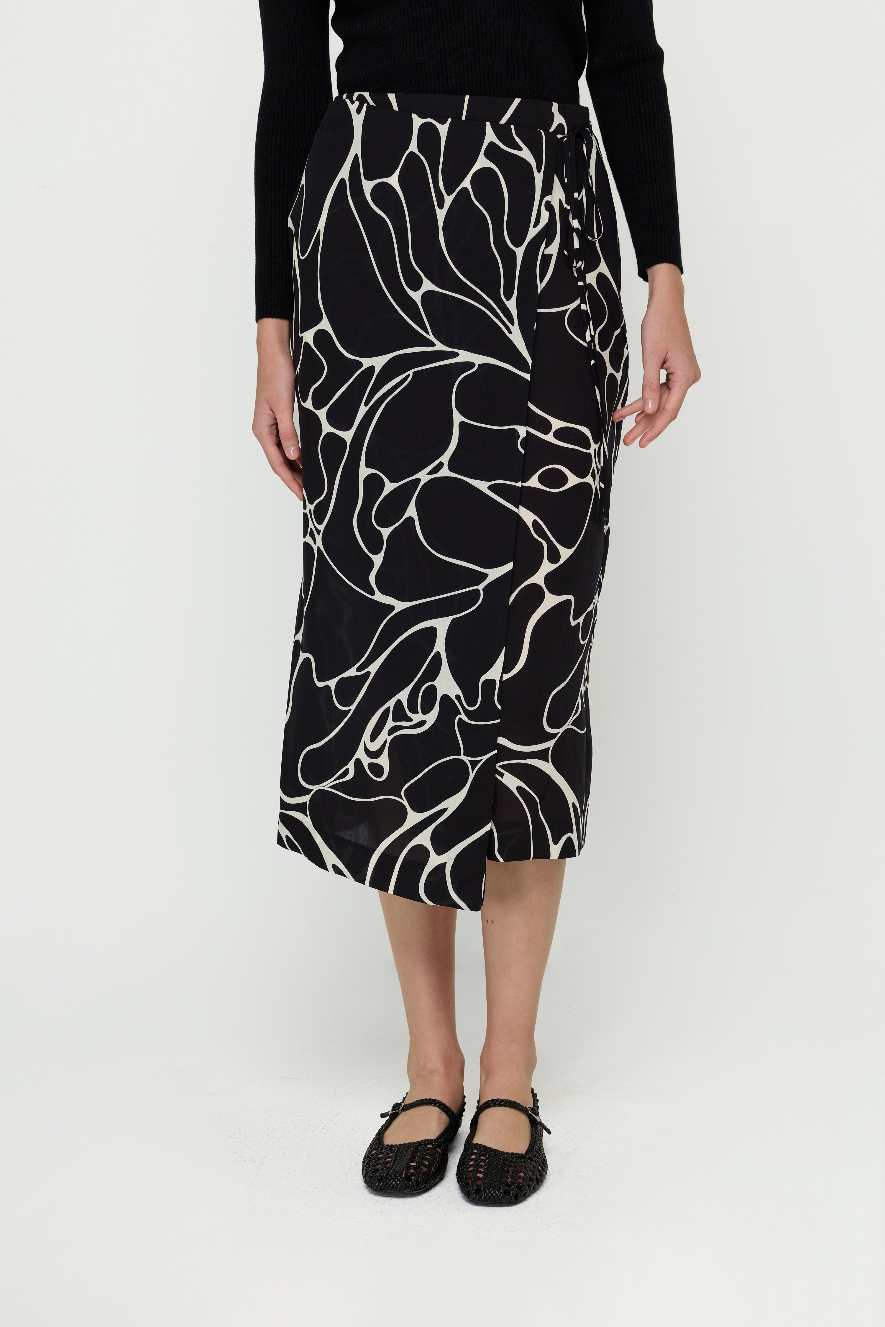 PRINT LONG SKIRT TIE SIDE WRAP SKIRT