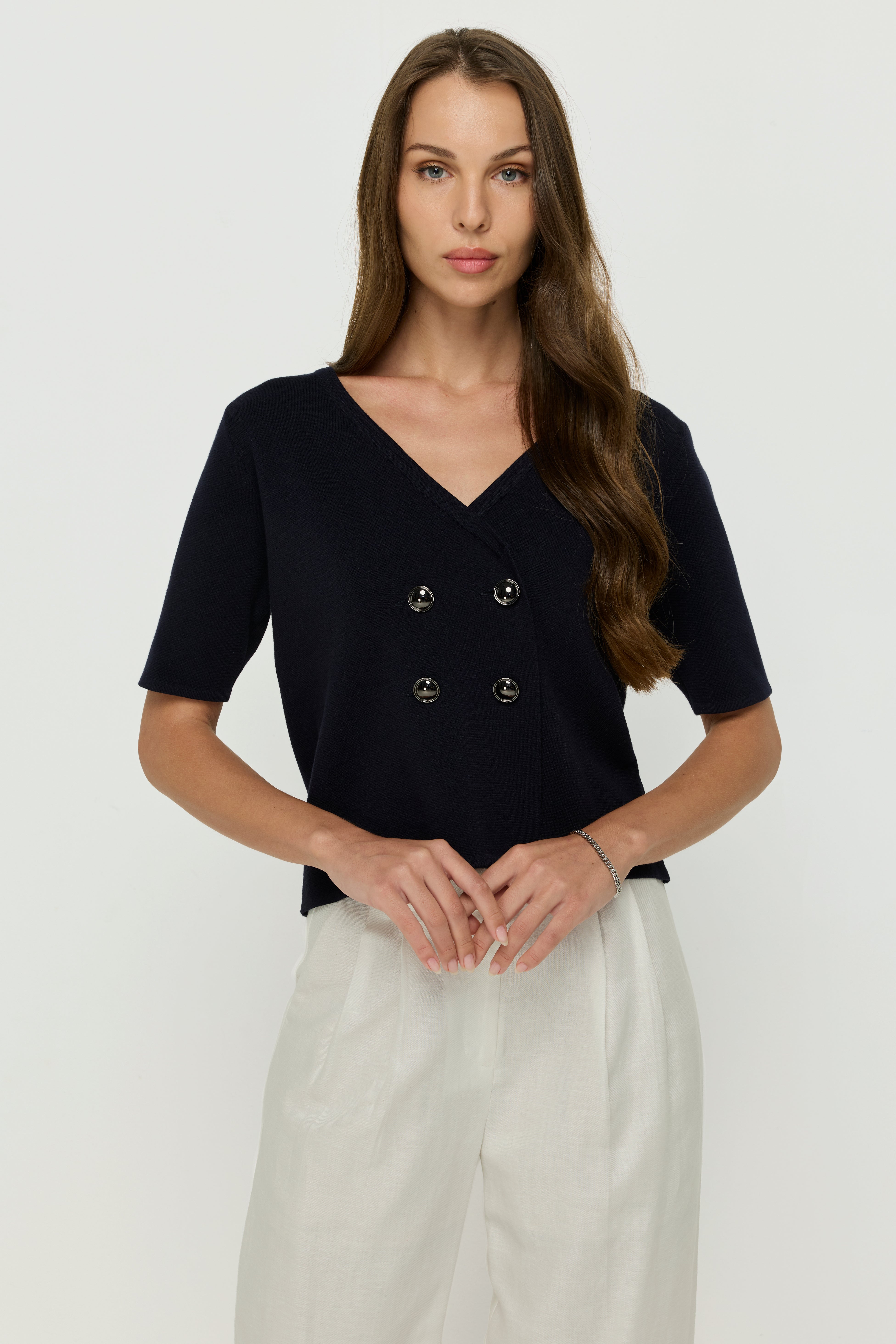 DOUBLE-BREASTED KNIT WRAP TOP