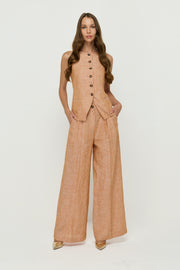 LINEN-BLEND PLEATED WIDE-LEG TROUSERS