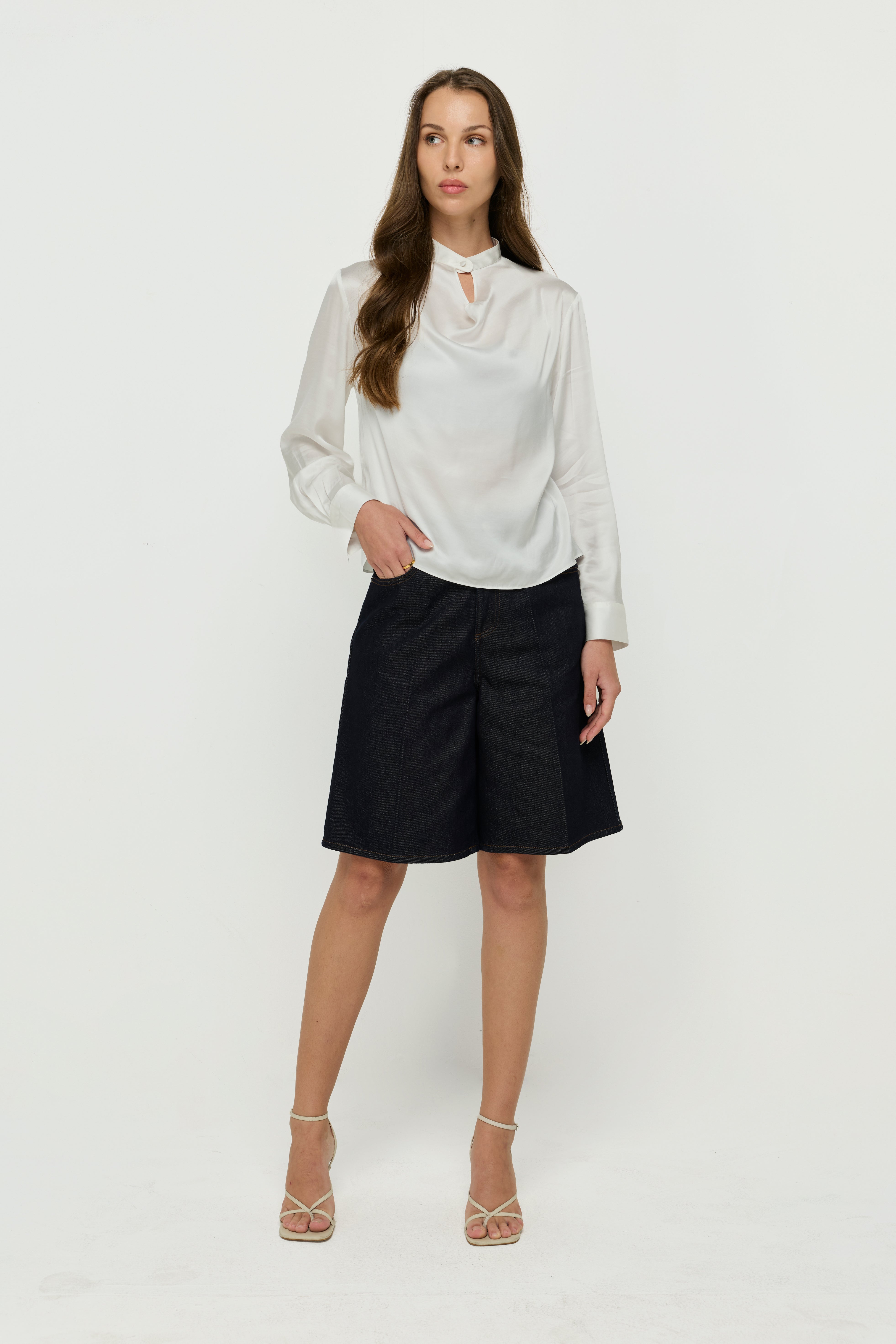 SOFT DRAPE MANDARIN COLLAR BLOUSE