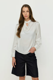 SOFT DRAPE MANDARIN COLLAR BLOUSE