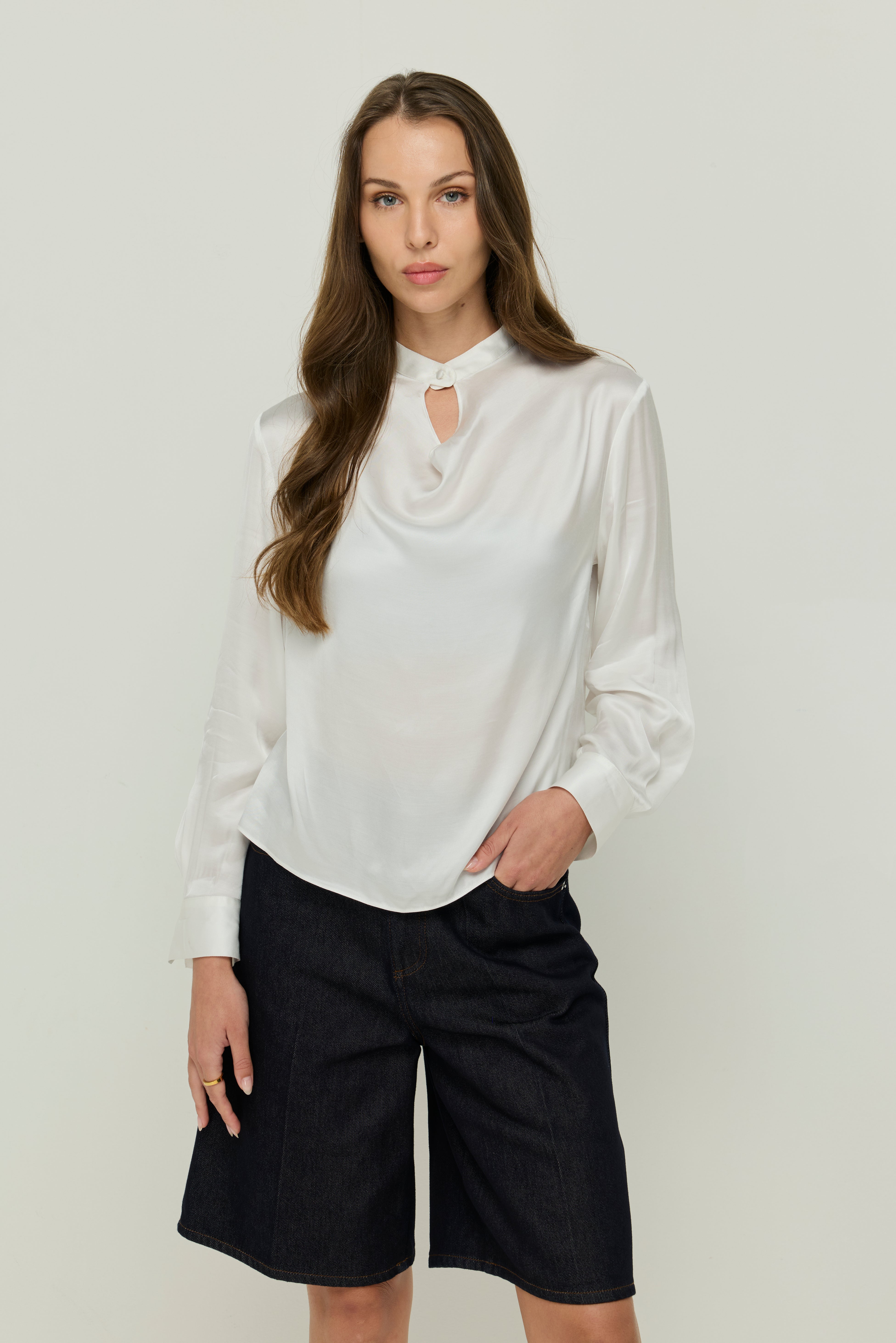 COWL NECK PEPLUM BLOUSE LONG SLEEVE