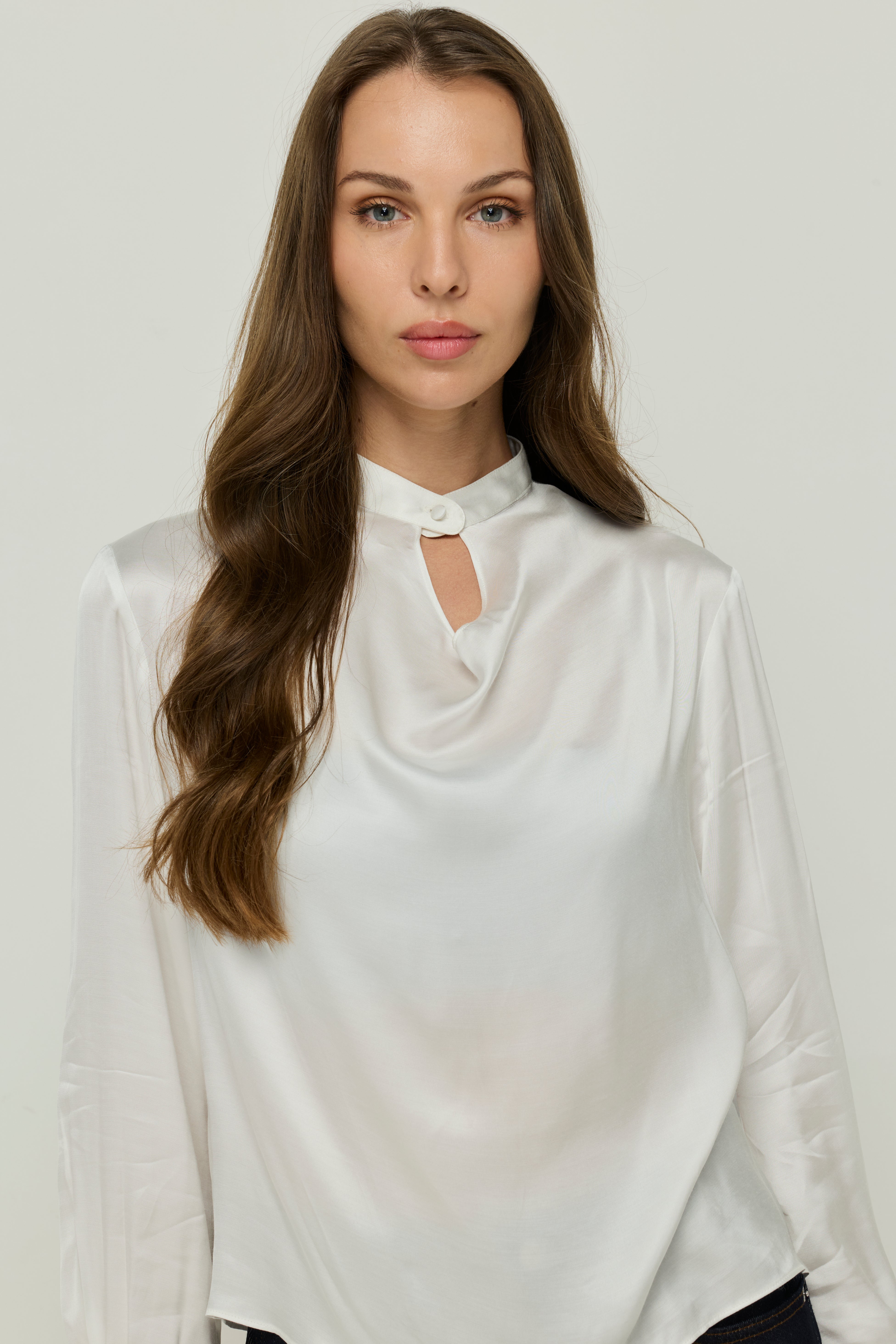 COWL NECK PEPLUM BLOUSE LONG SLEEVE