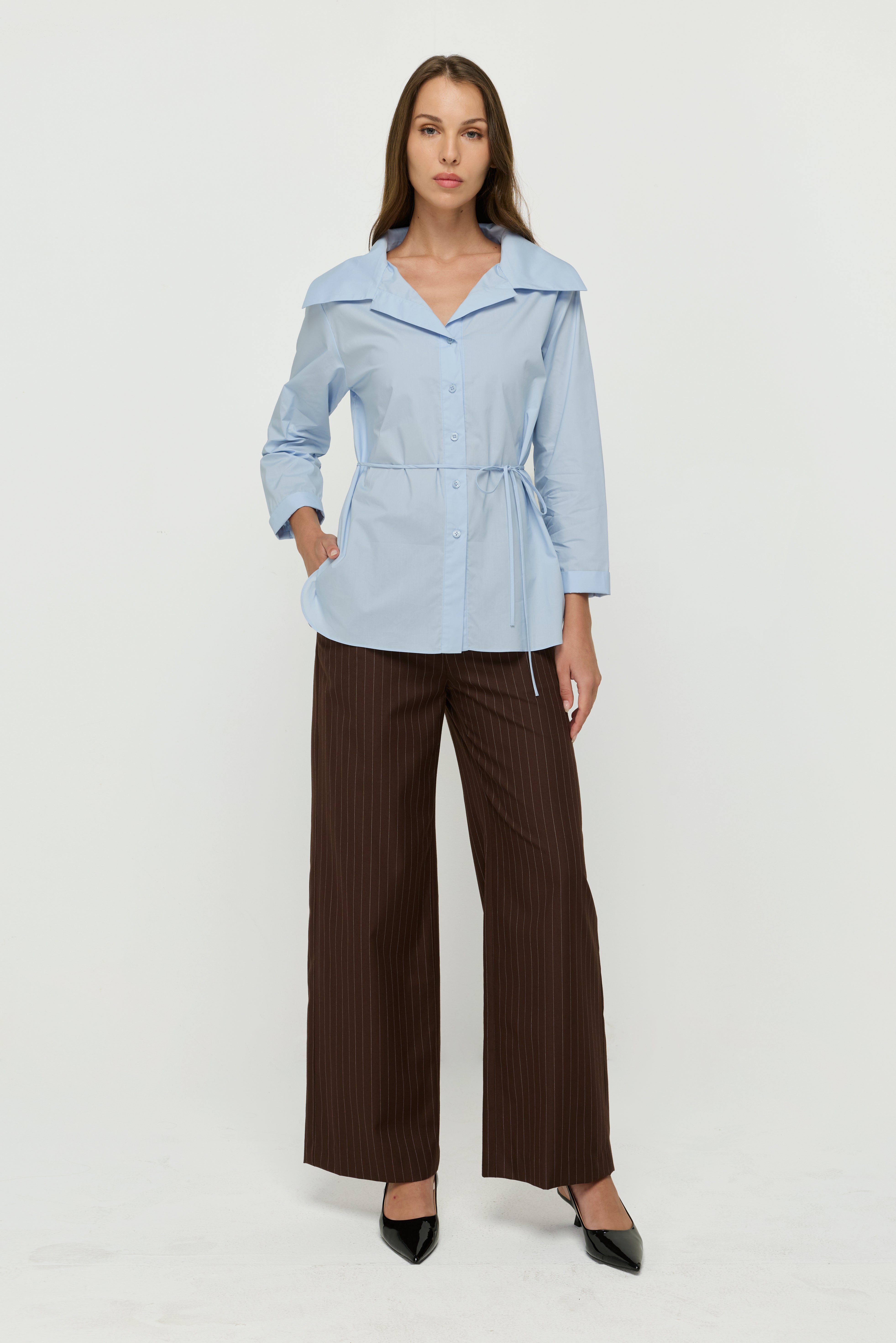 BELTED RELAXED-FIT TUNIC SHIRT