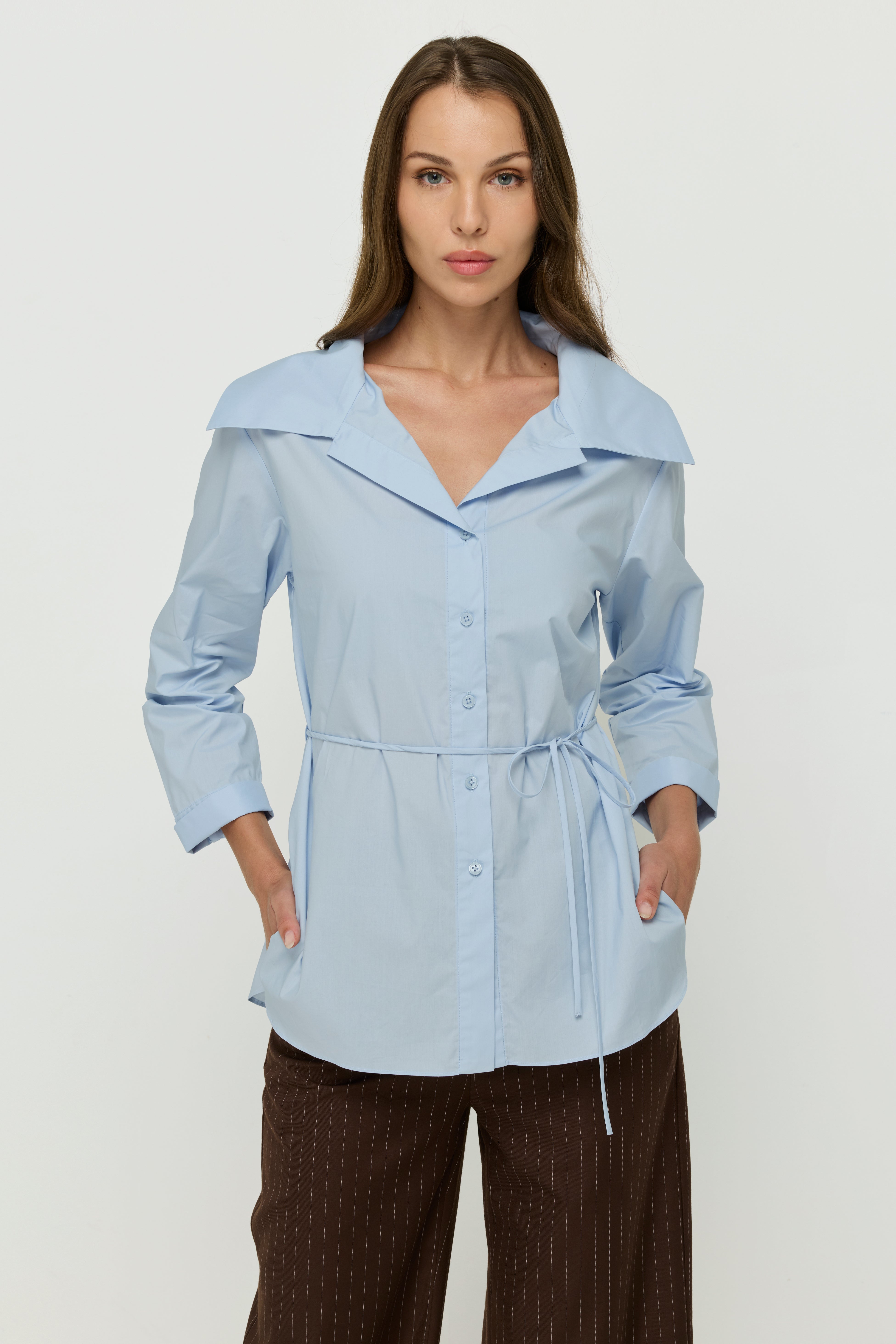 BELTED RELAXED-FIT TUNIC SHIRT