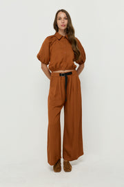 RELAXED BELTED WIDE-LEG TROUSERS