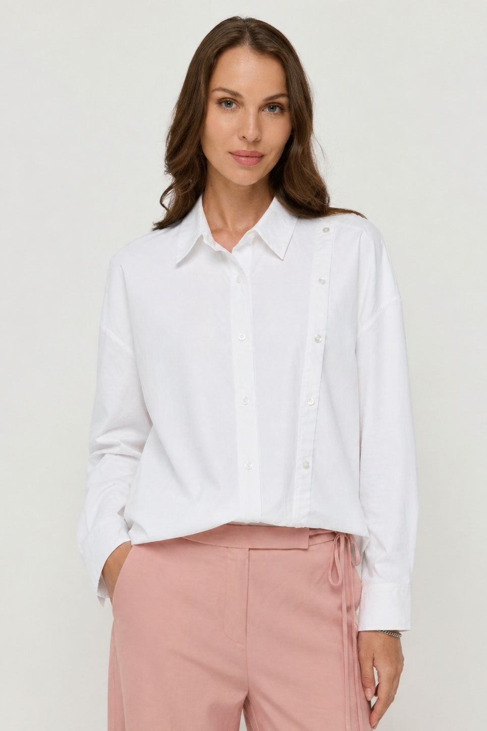 ASYMMETRIC BUTTON DETAIL SHIRT