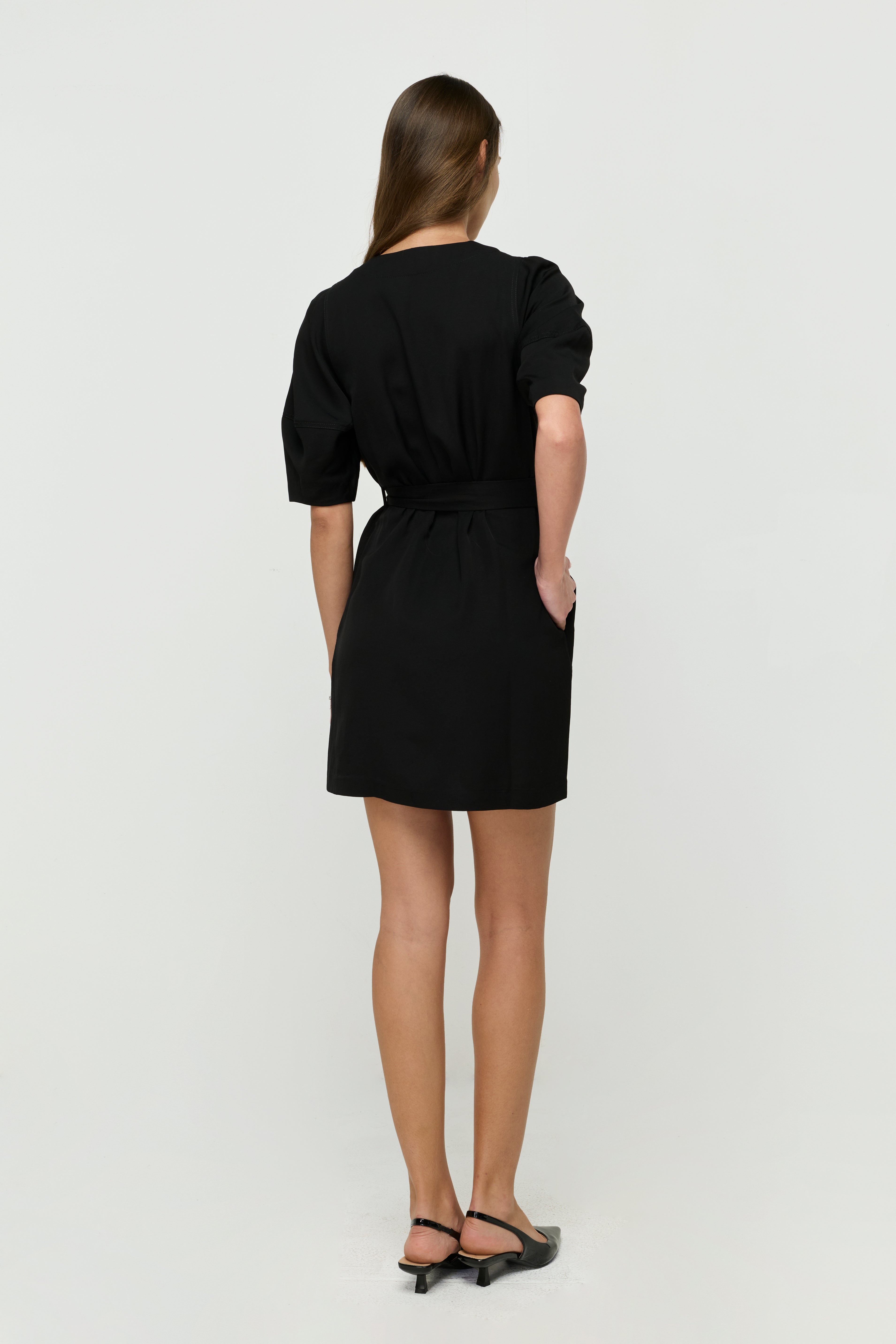 BELTED BUTTON-FRONT MINI DRESS