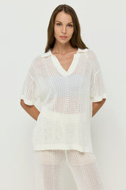 IVORY BREEZE MESH KNIT TOP
