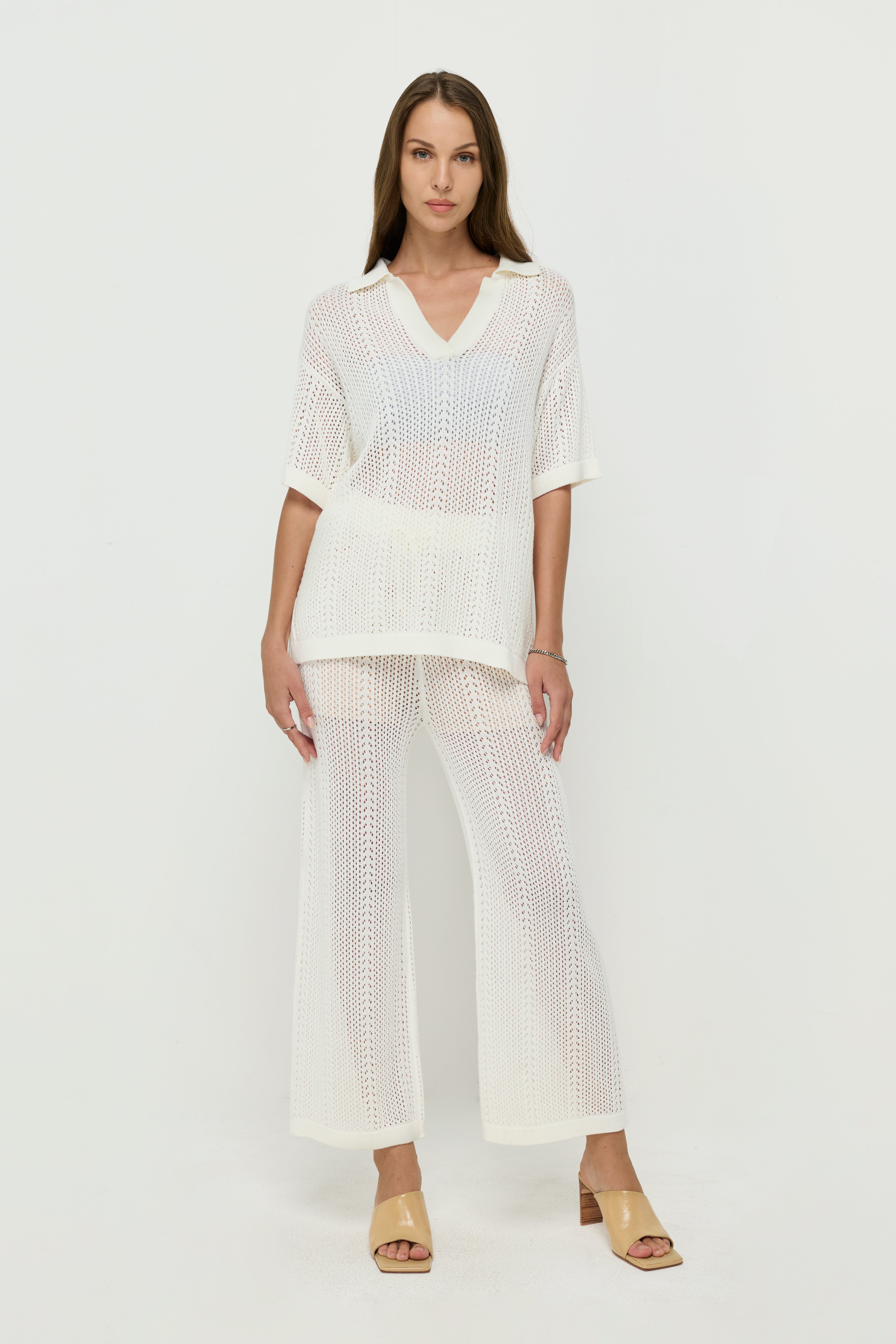 OPEN-KNIT WIDE-LEG TROUSERS