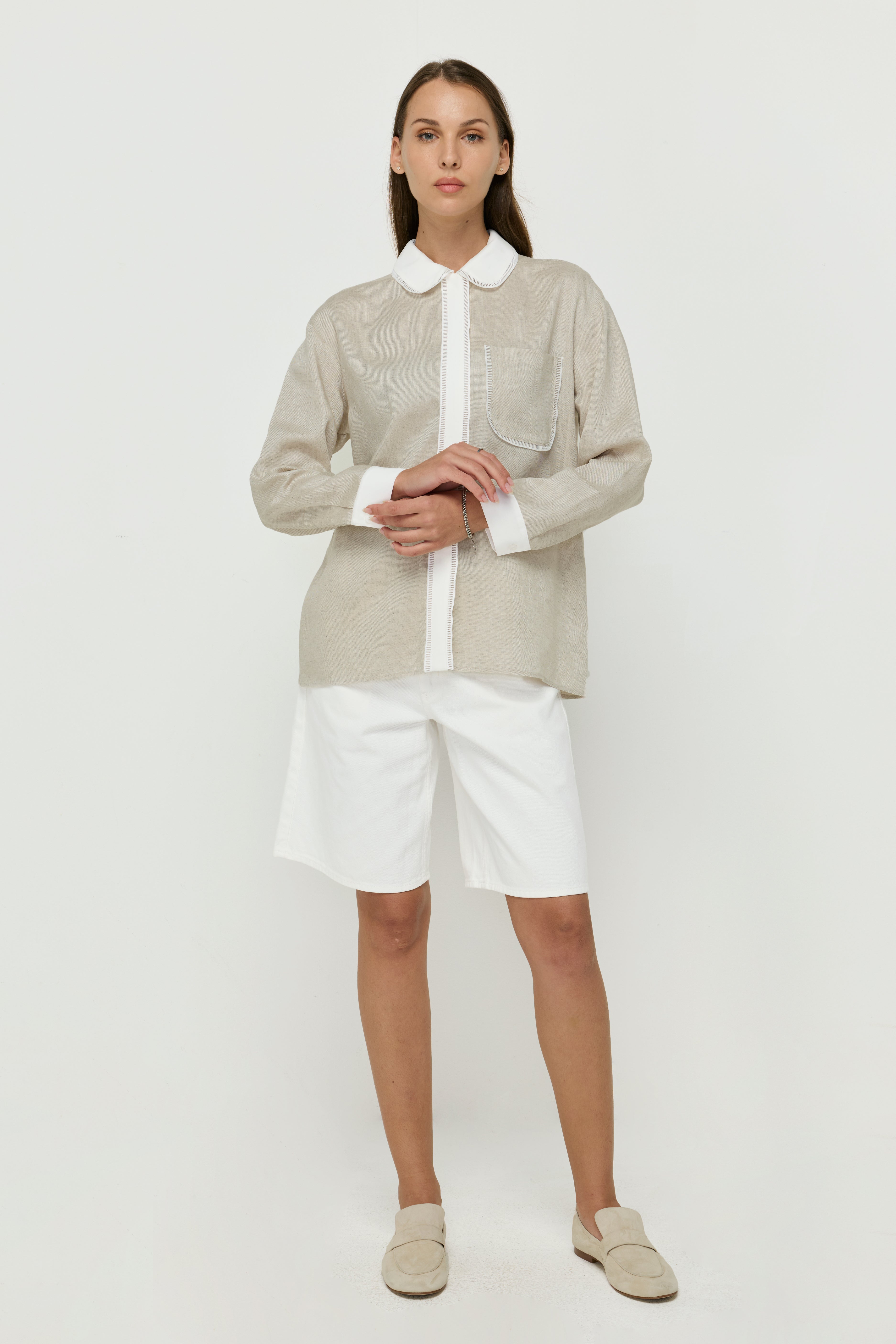 CONTRAST TRIM LINEN SHIRT