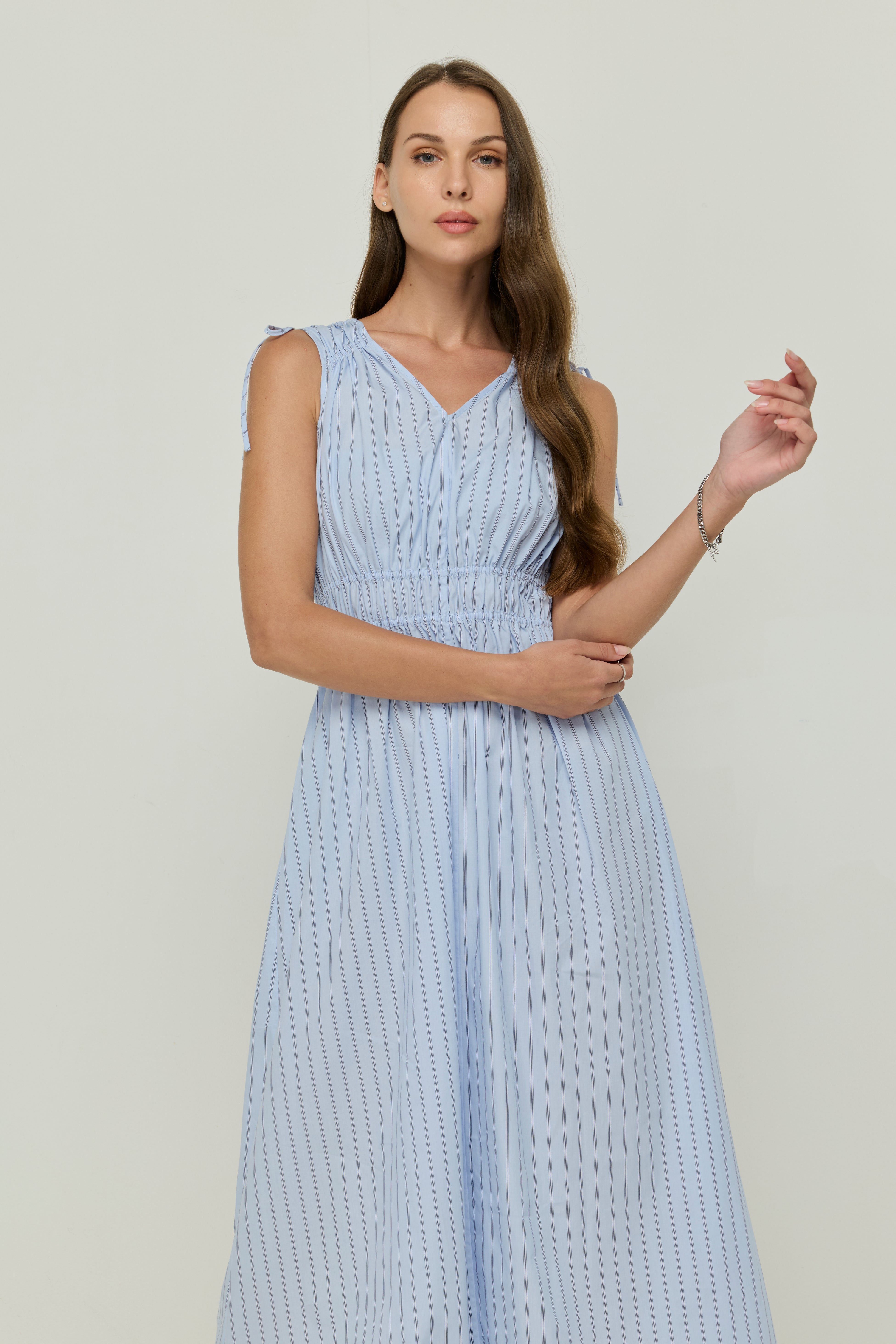 SLEEVE PLEATED LONG DRESSES