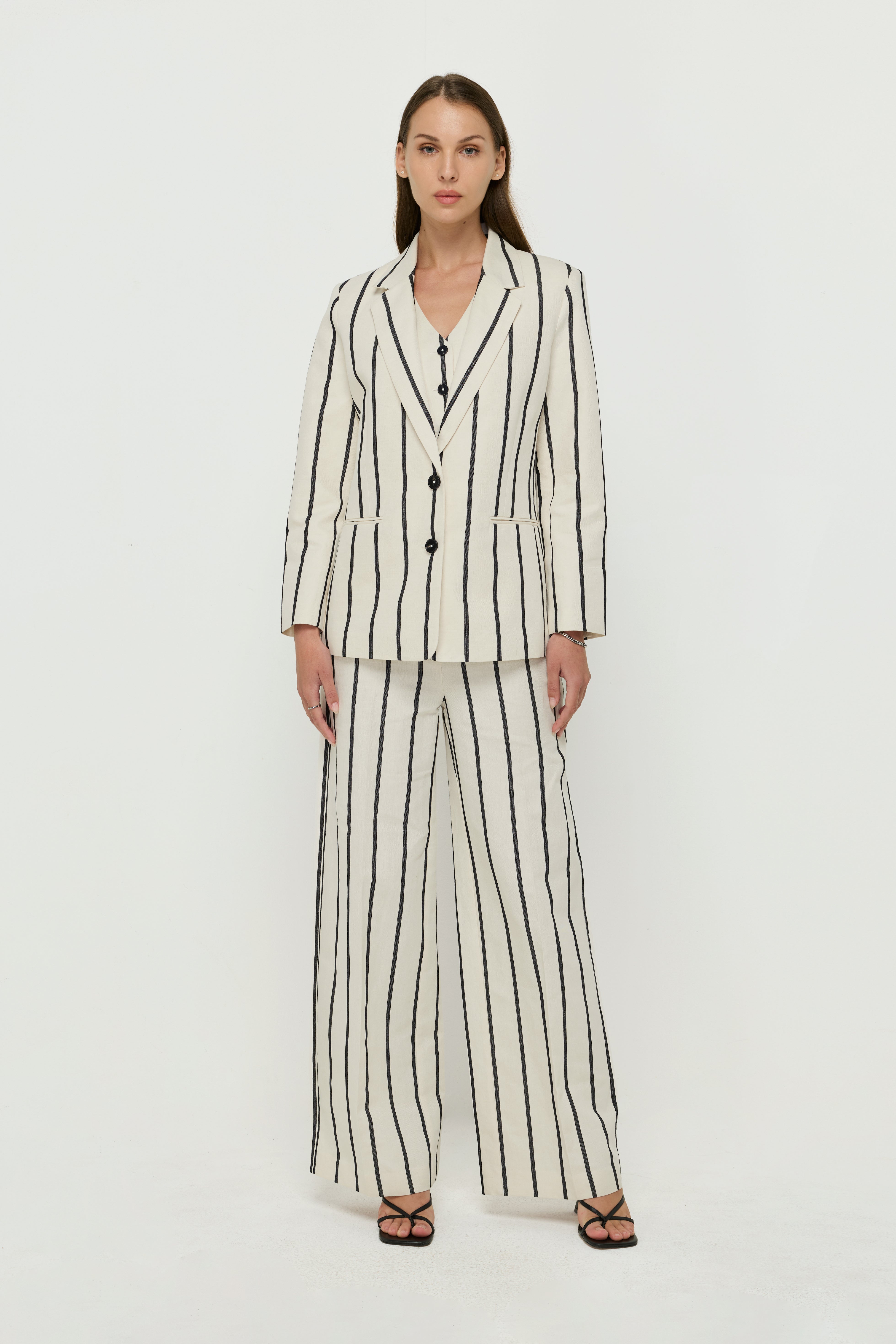 STRIPED WIDE-LEG TAILORED TROUSERS