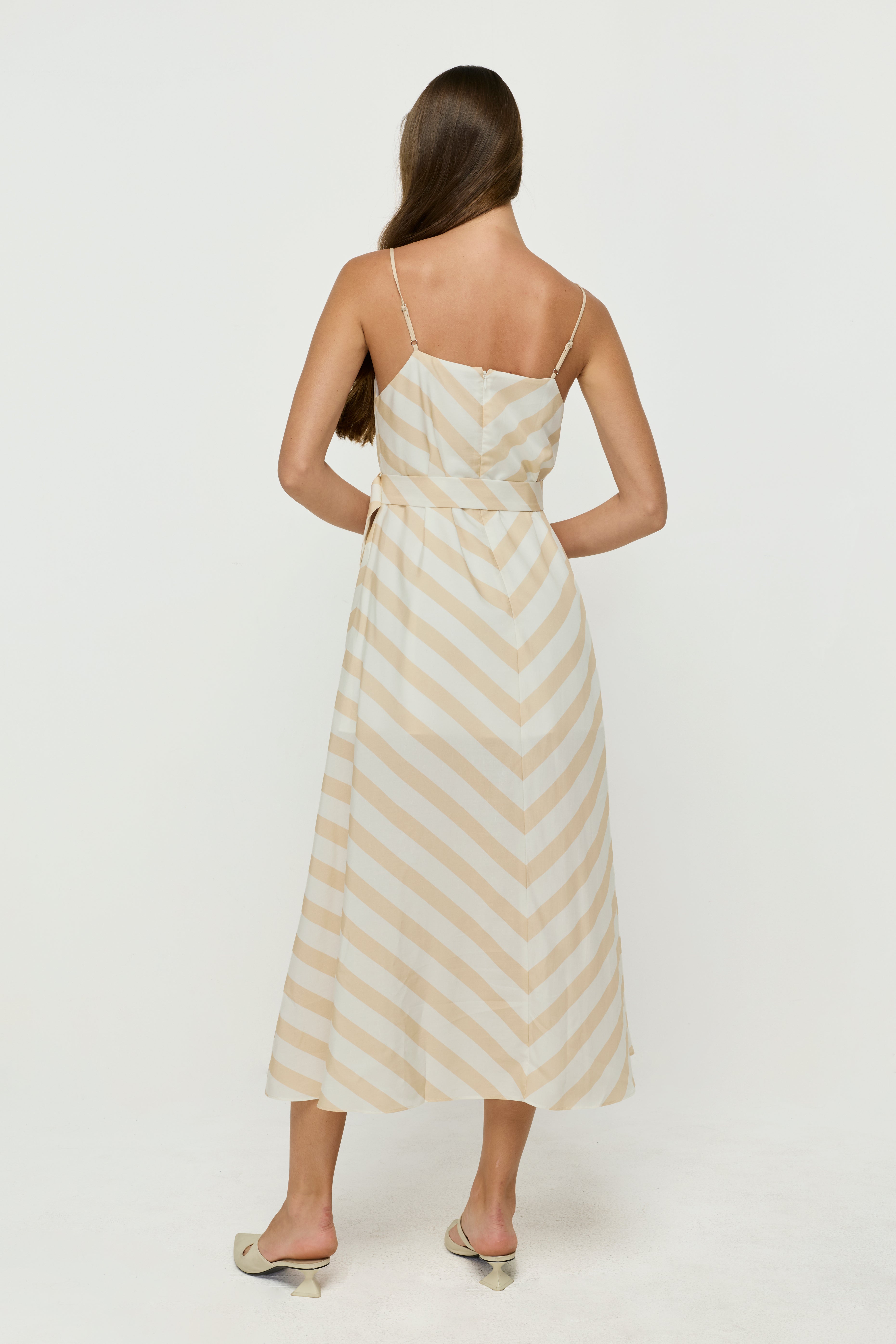 CHEVRON STRIPE WITH BELTED MIDI DRESS