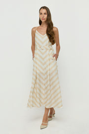 CHEVRON STRIPE WITH BELTED MIDI DRESS